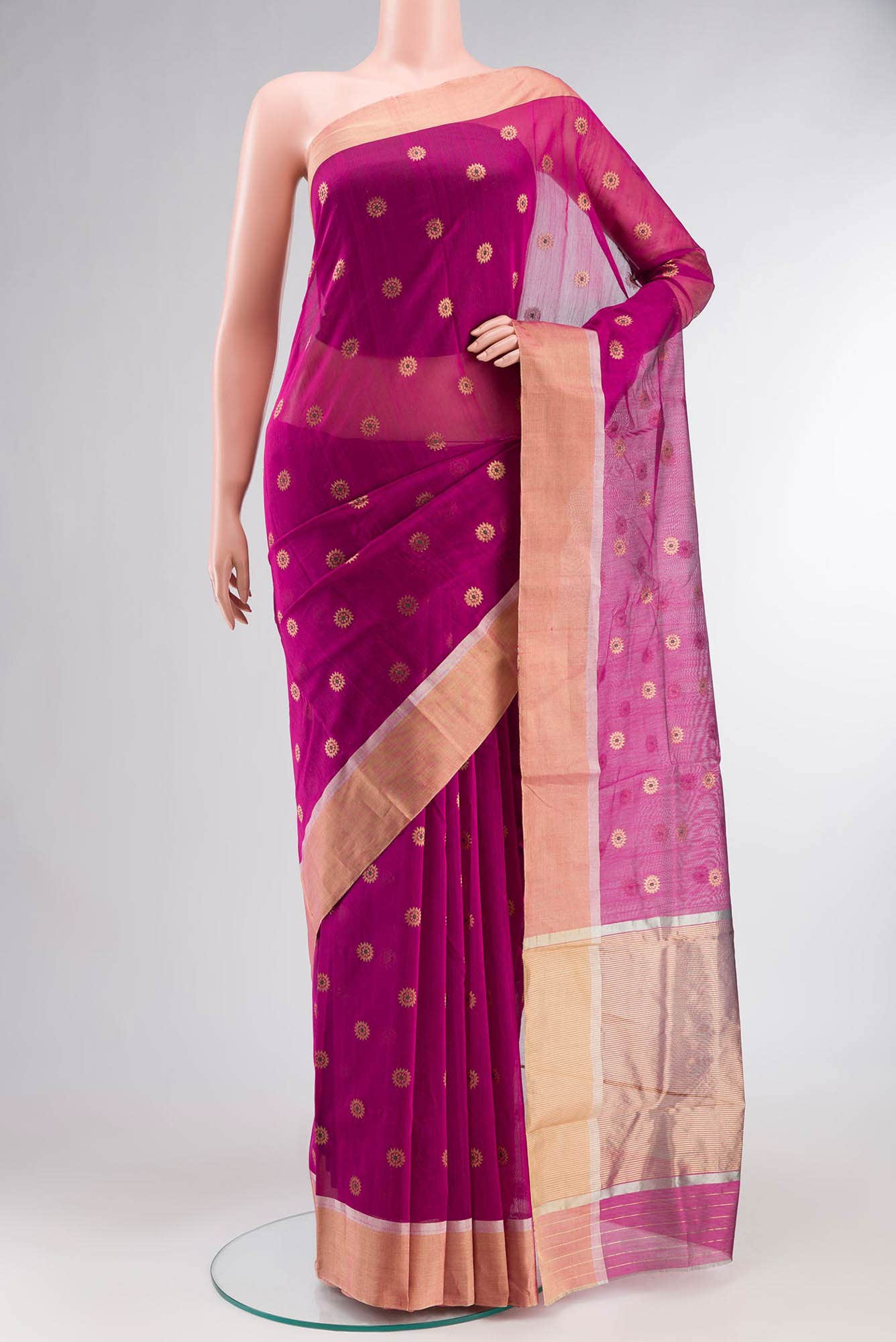 Magenta Chanderi Silk Cotton Saree