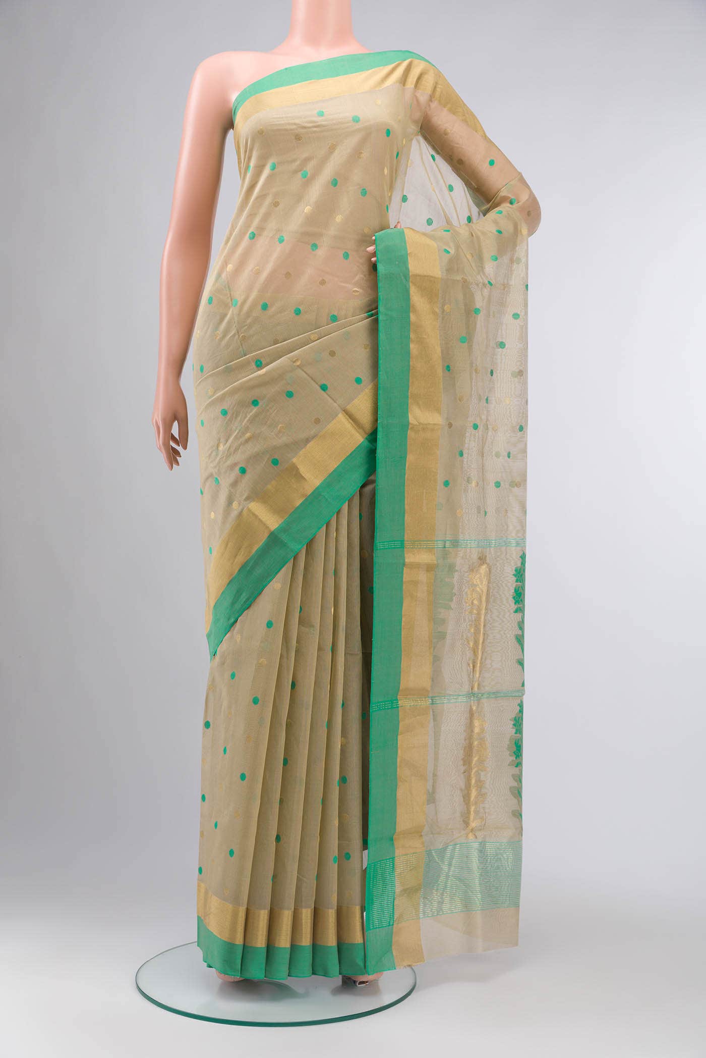 Beige Chanderi Silk Cotton Saree