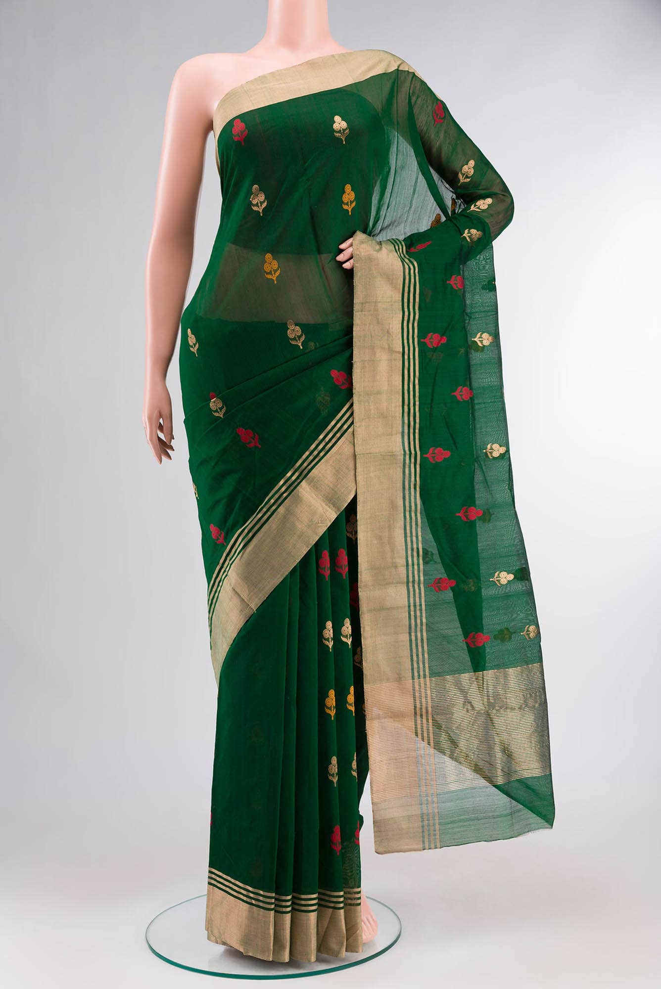 Green Chanderi Silk Cotton Saree