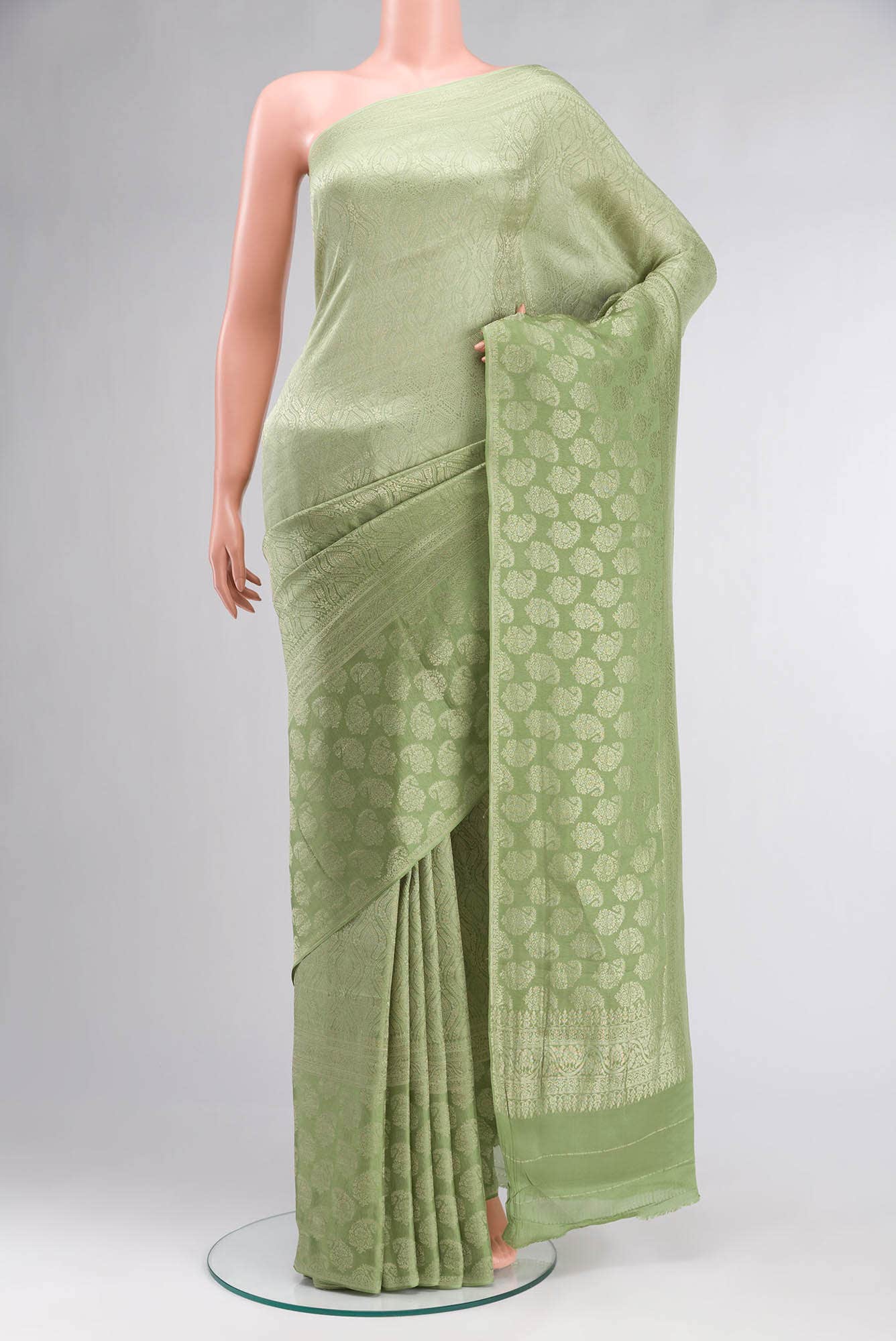 Green Mysore Crepe Saree