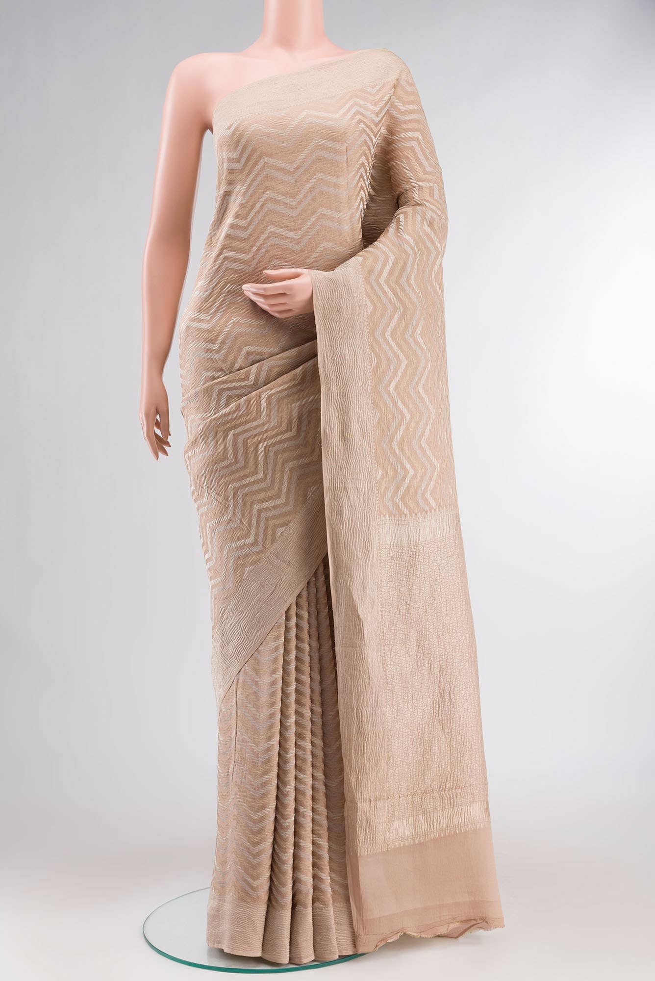 Beige Mysore Crepe Saree
