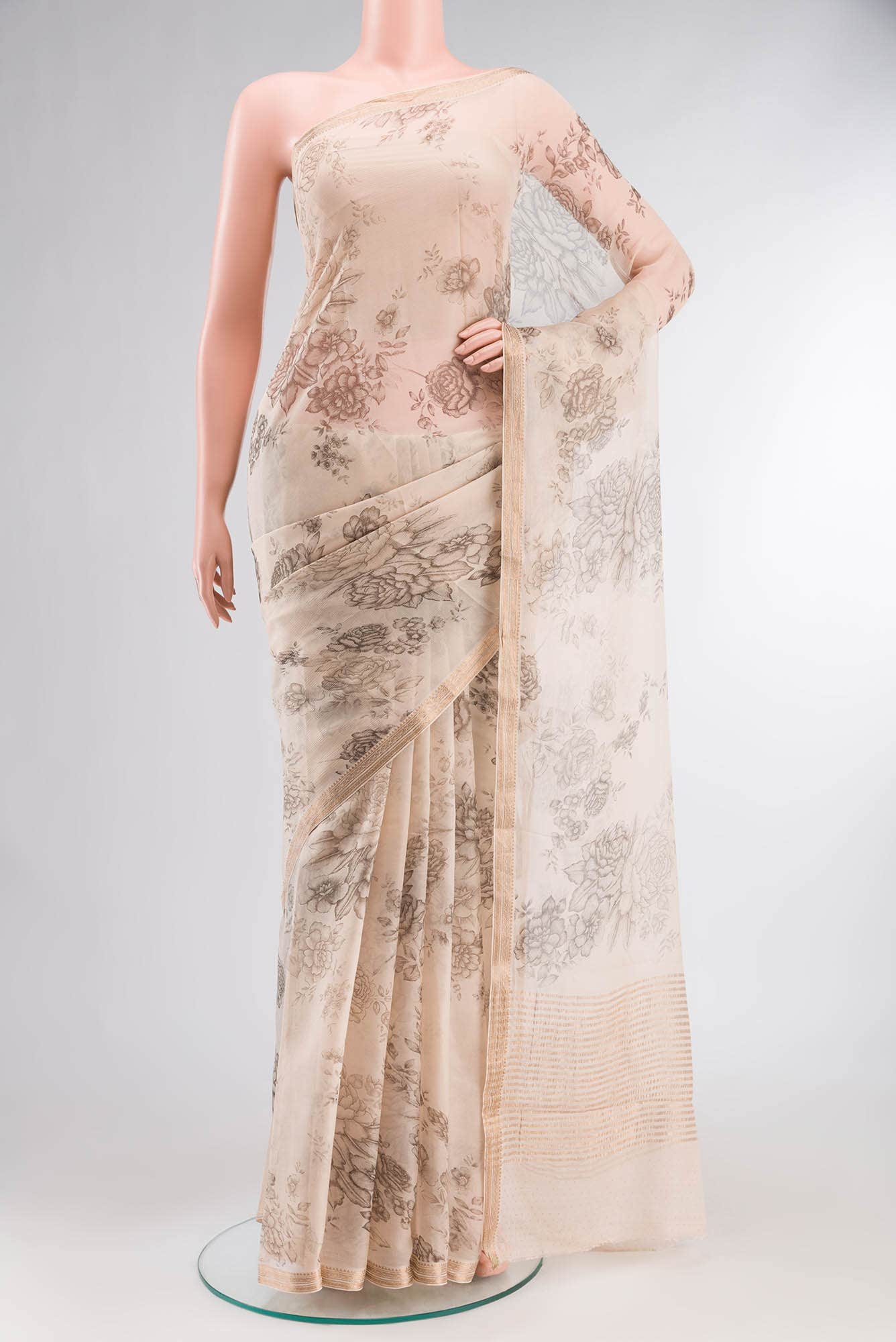 Beige Mysore Chiffon Saree