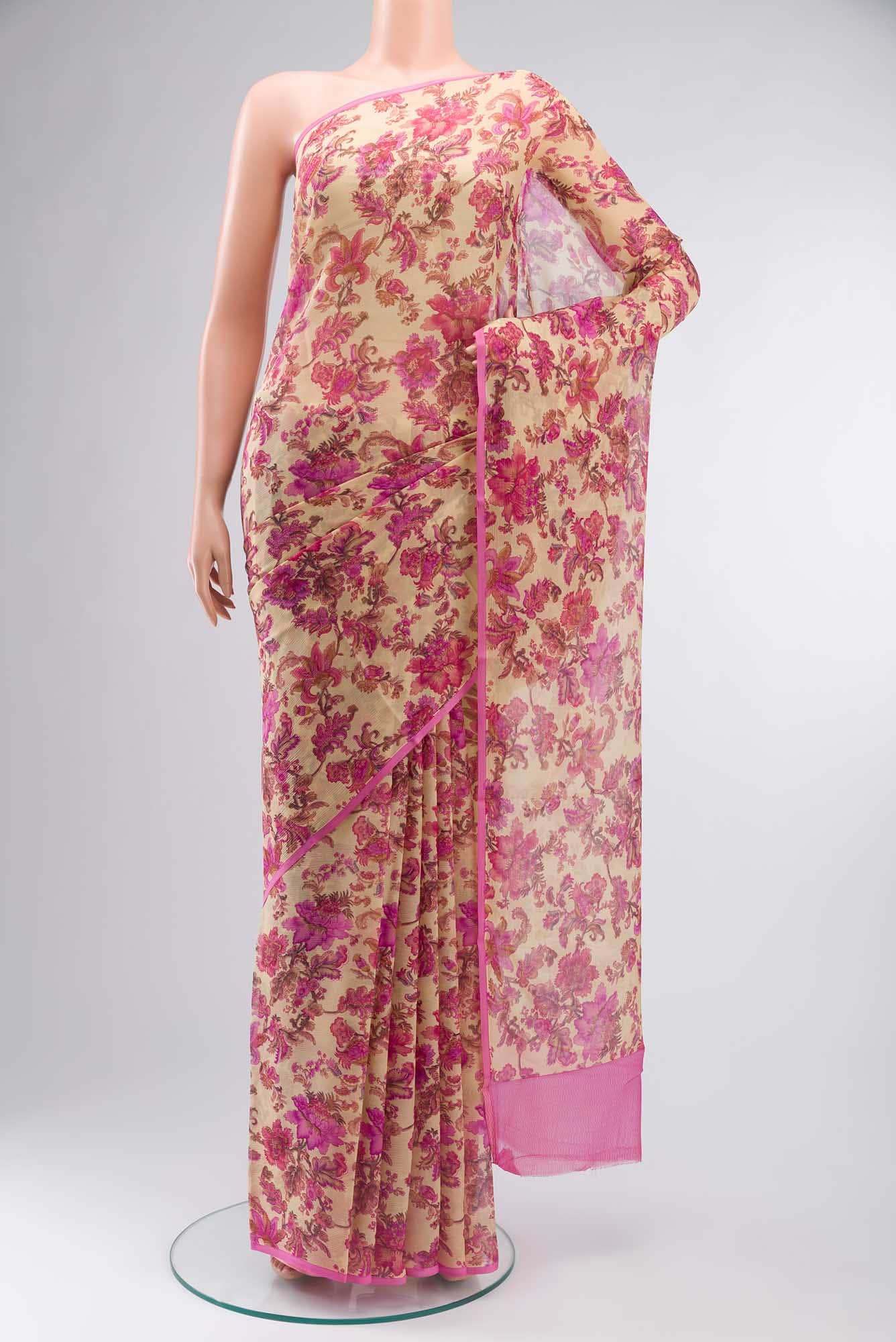 Beige Mysore Chiffon Saree