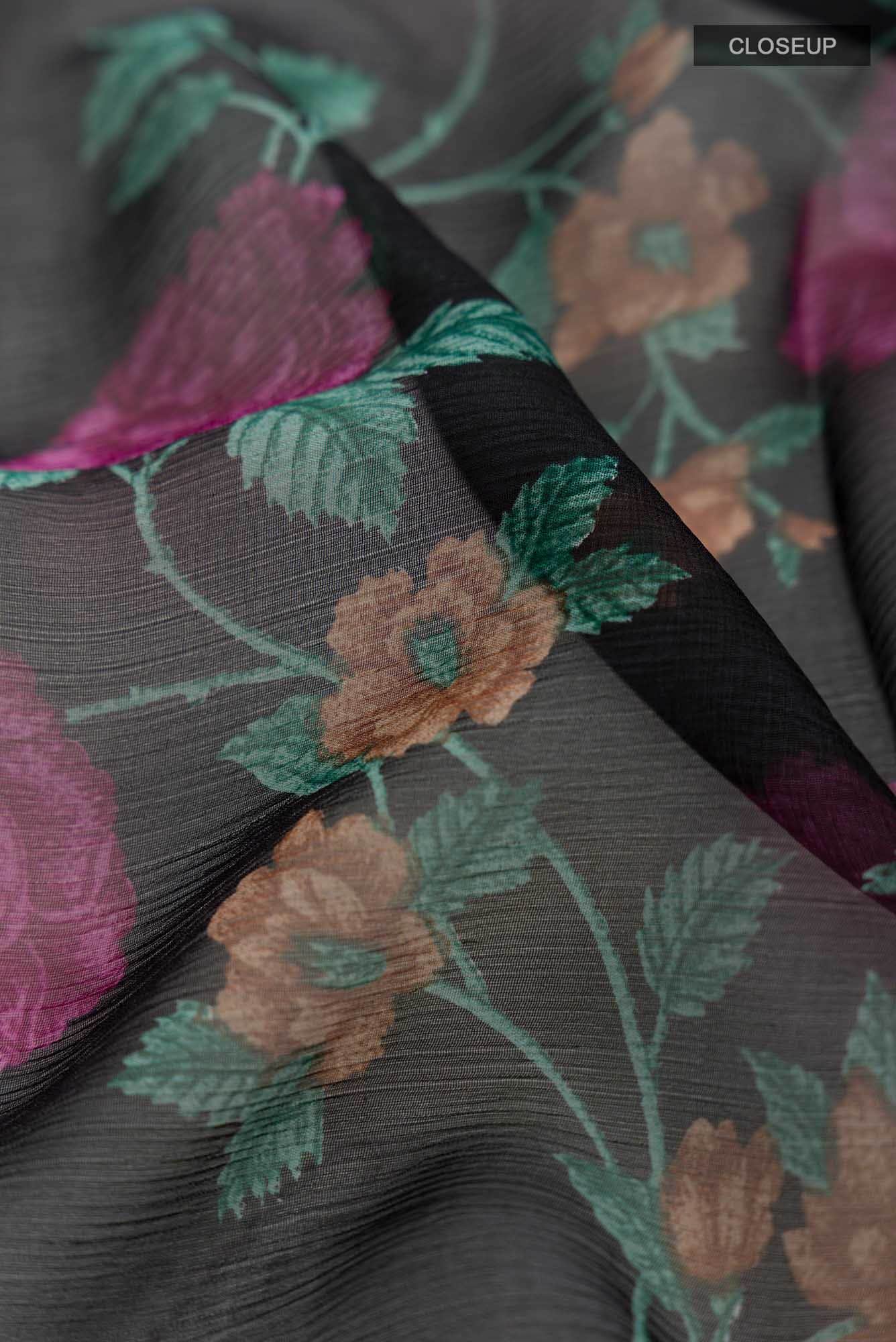 Black Mysore Chiffon Saree