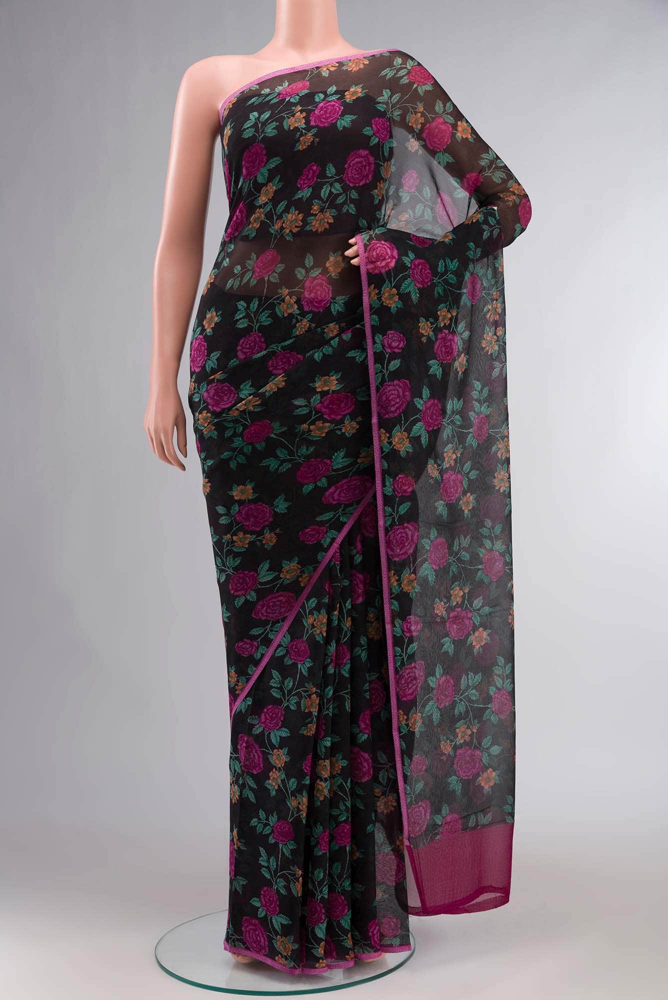 Black Mysore Chiffon Saree