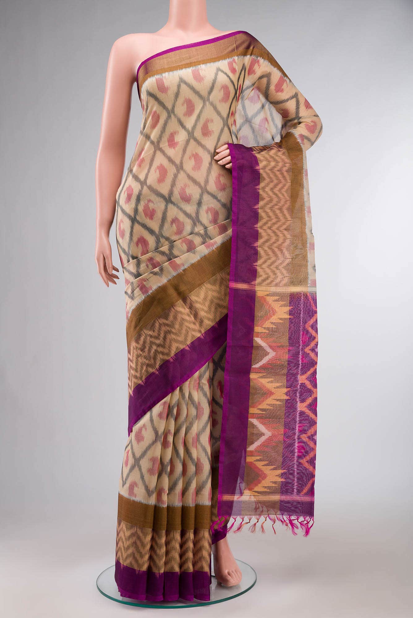 Beige Silk Cotton Saree