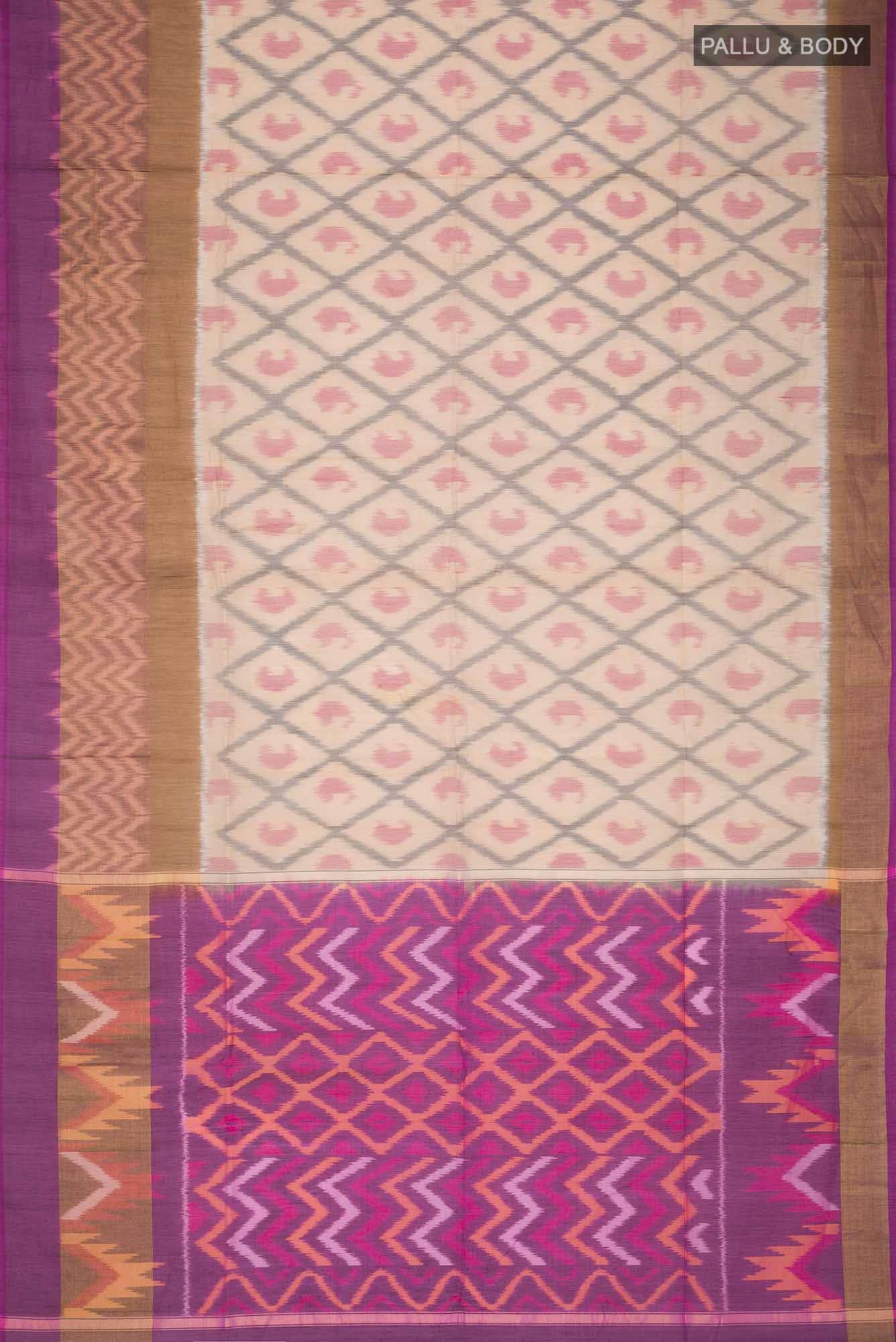 Beige Silk Cotton Saree