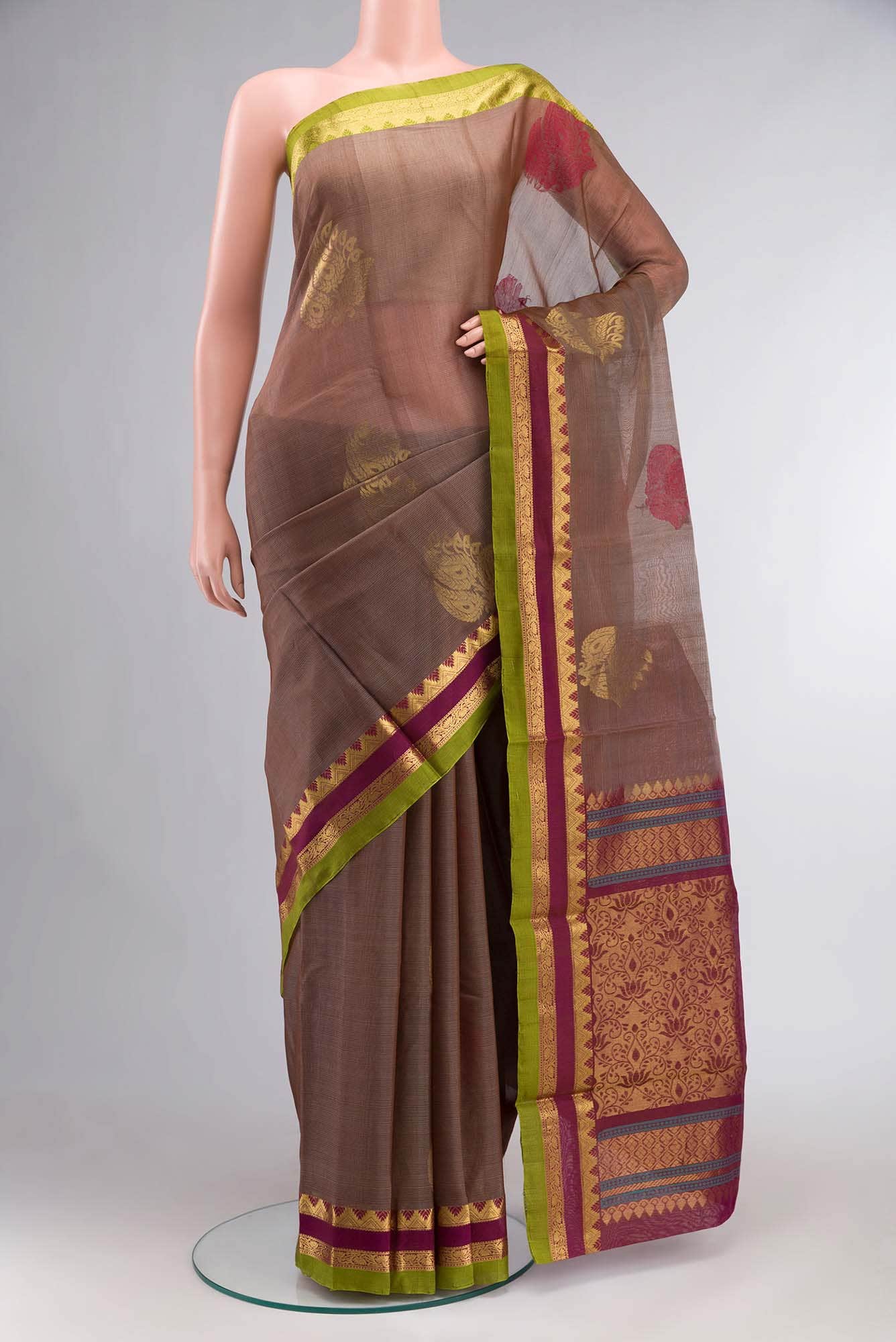 Brown Silk Cotton Saree