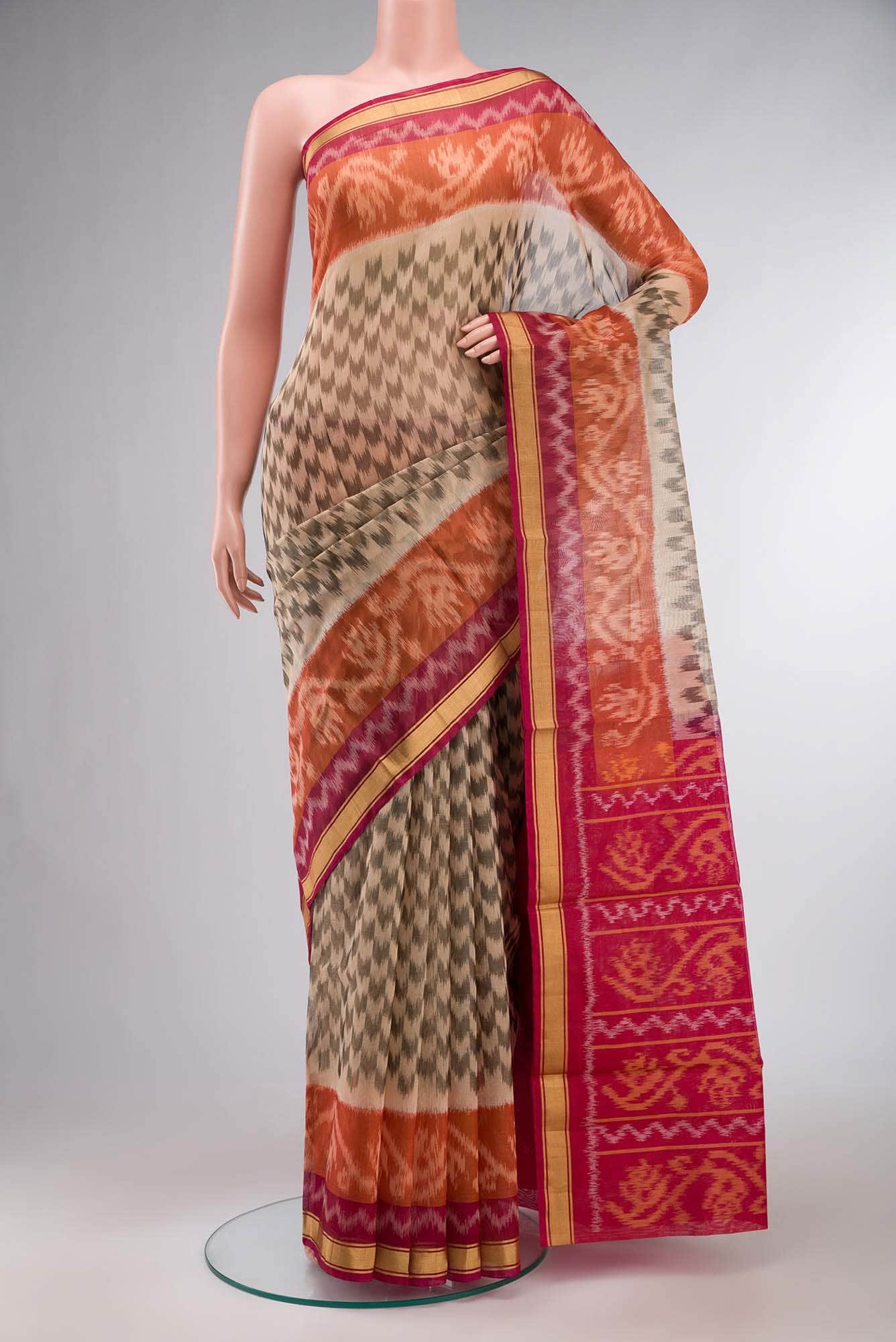 Beige Silk Cotton Saree
