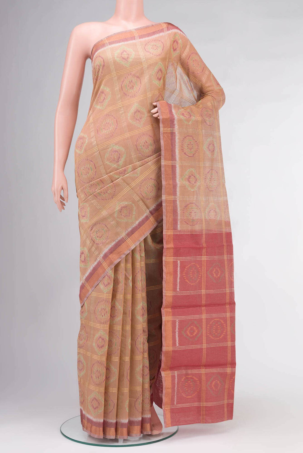 Beige Silk Cotton Saree