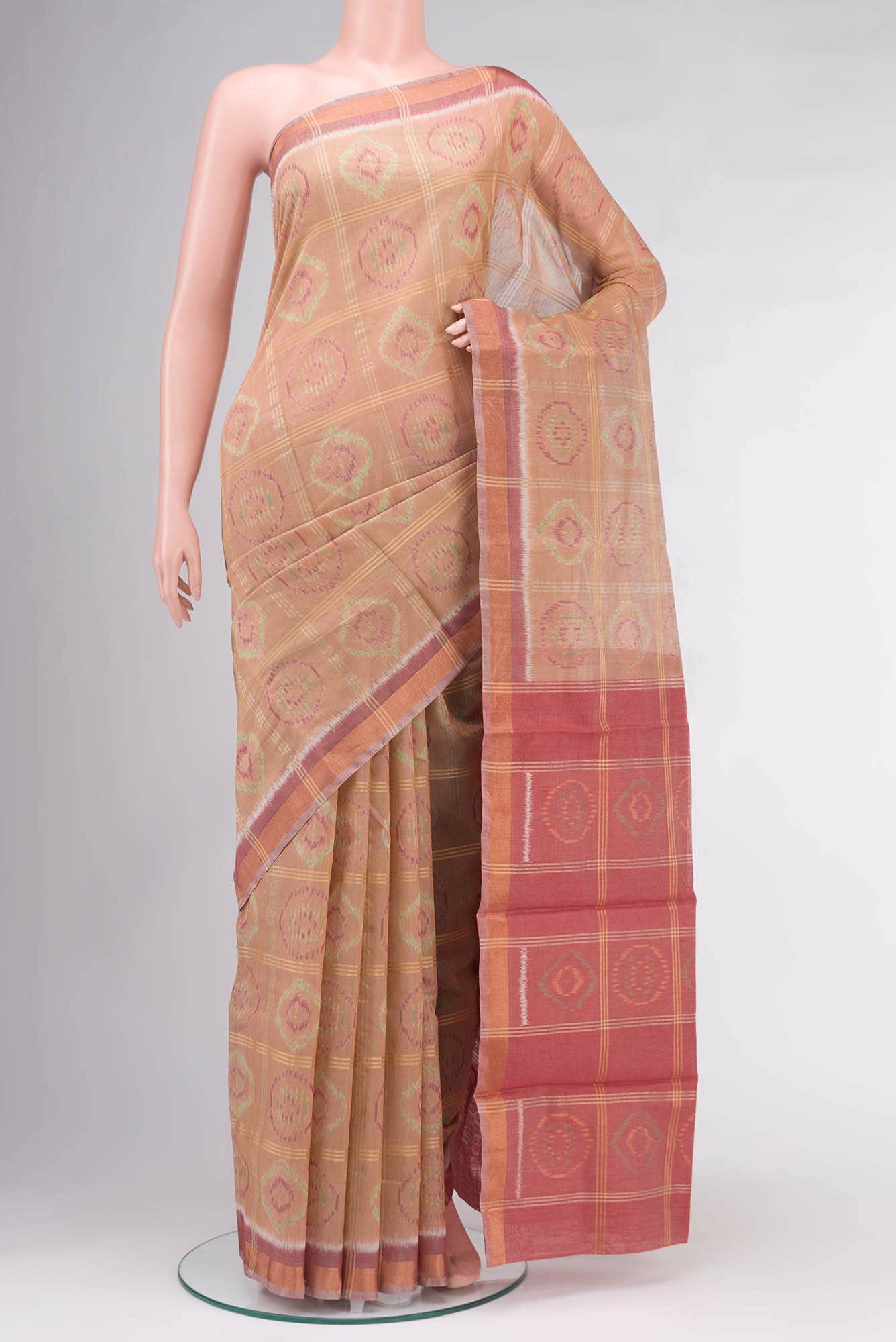 Beige Silk Cotton Saree