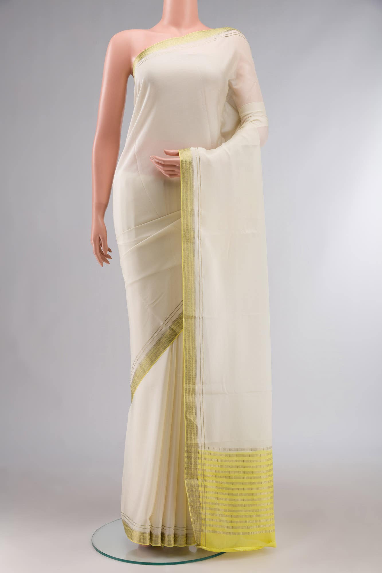 Cream Mysore Crepe Saree