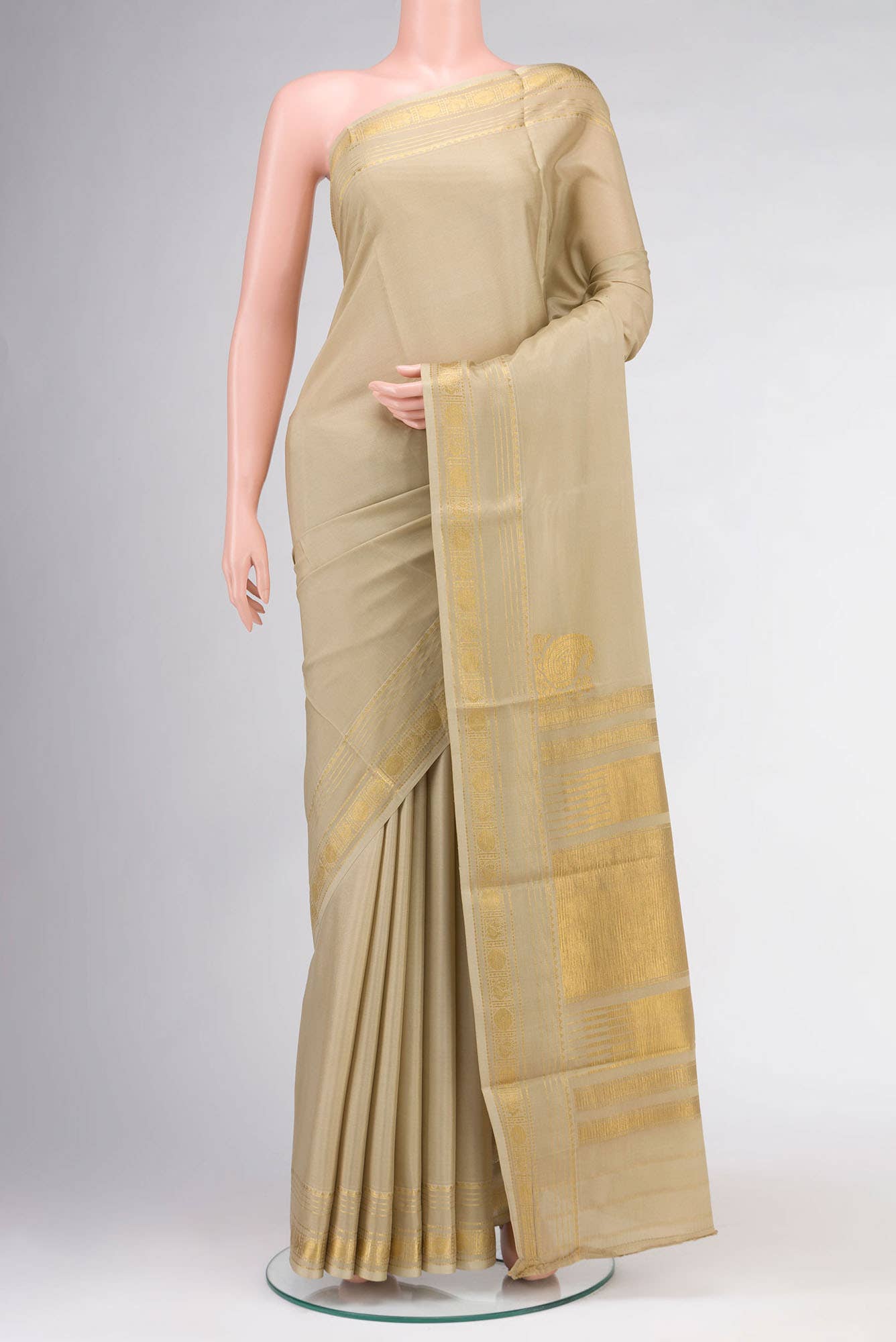 Beige Mysore Crepe Saree