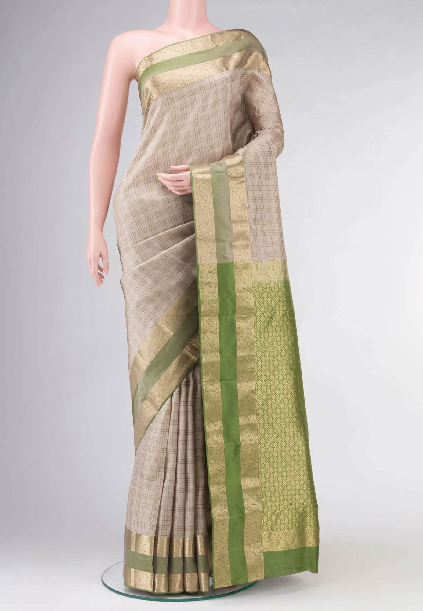 Beige Kanchipuram Silk Saree