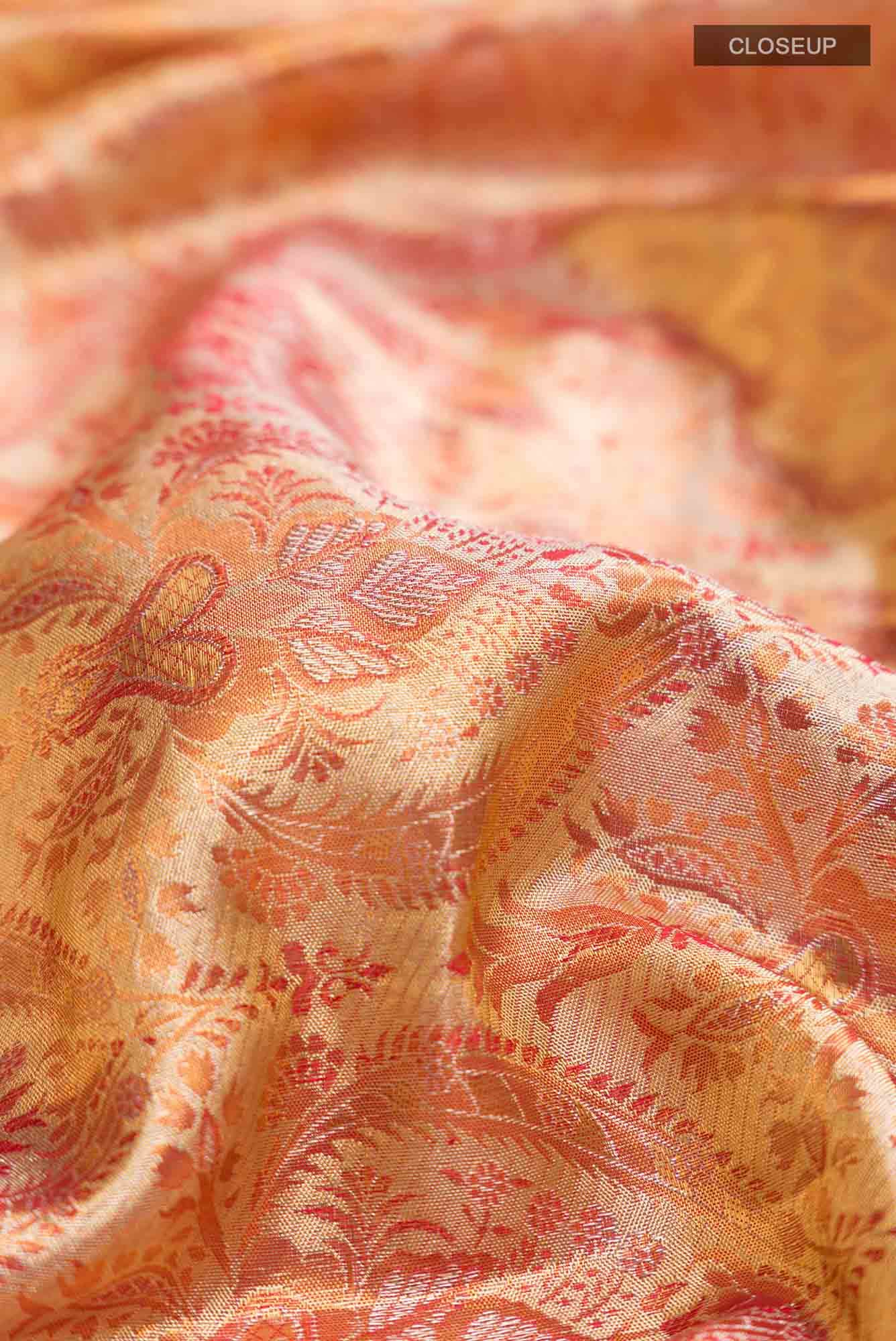 Gold with Red Dual Tone Kanchipuram Tissue Silk Saree