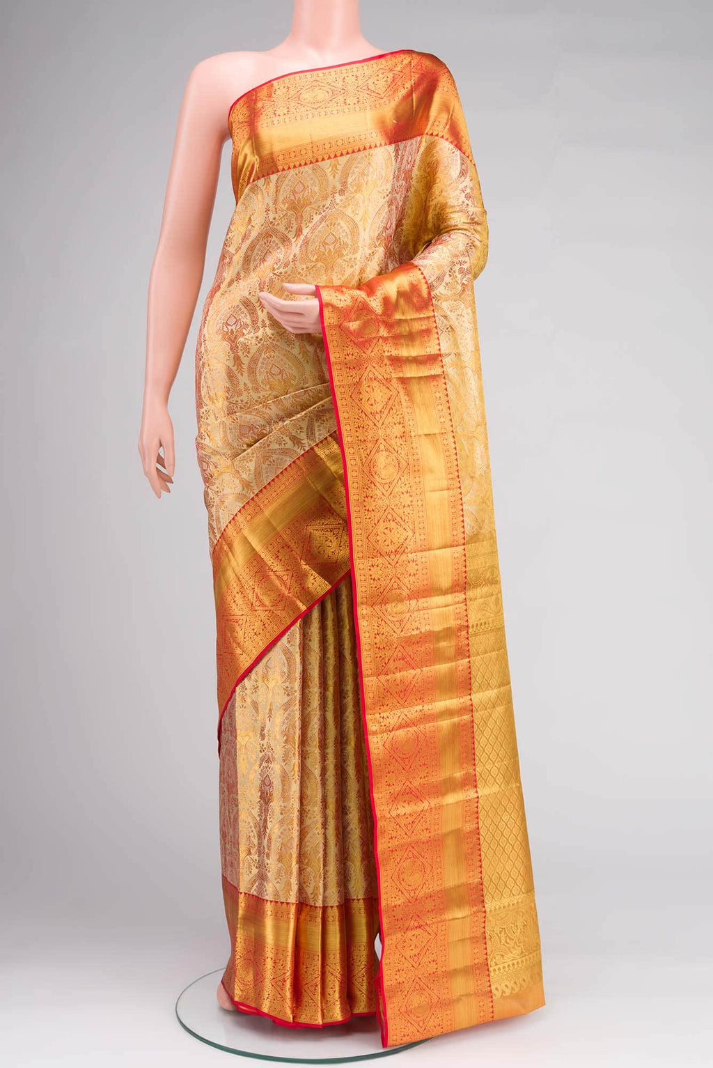 Gold with Red Dual Tone Kanchipuram Tissue Silk Saree