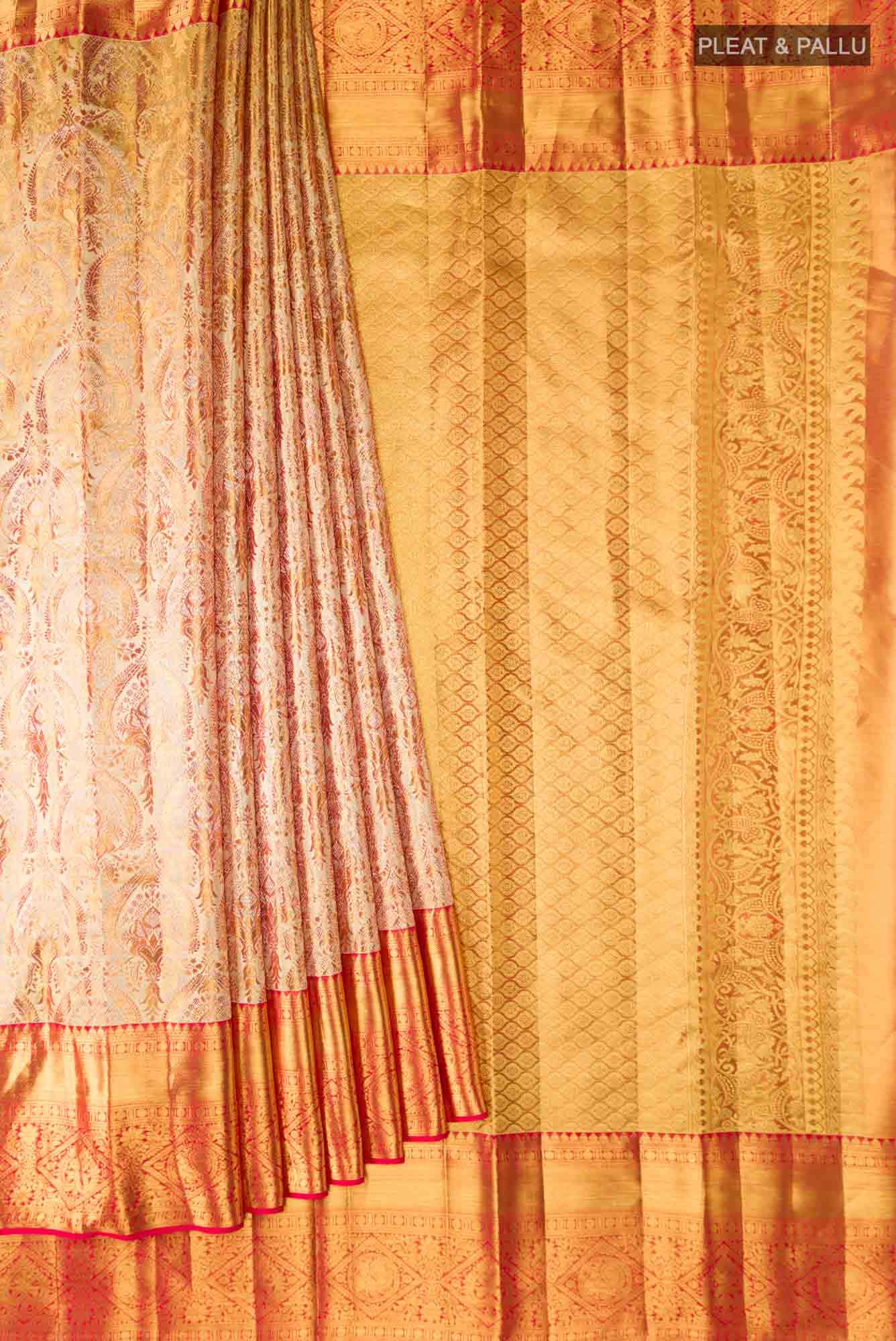 Gold with Red Dual Tone Kanchipuram Tissue Silk Saree