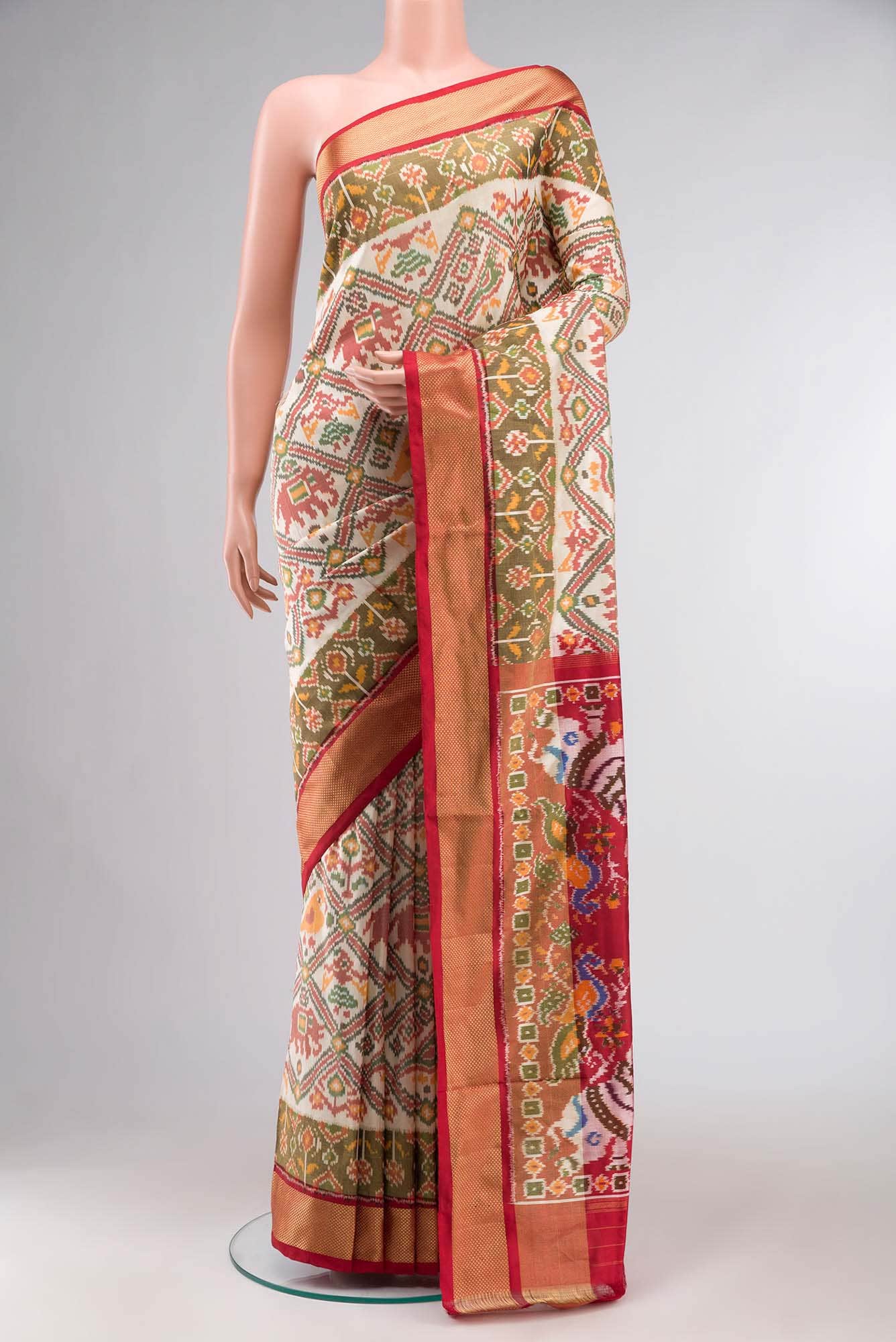 Cream Pochampally Silk Saree