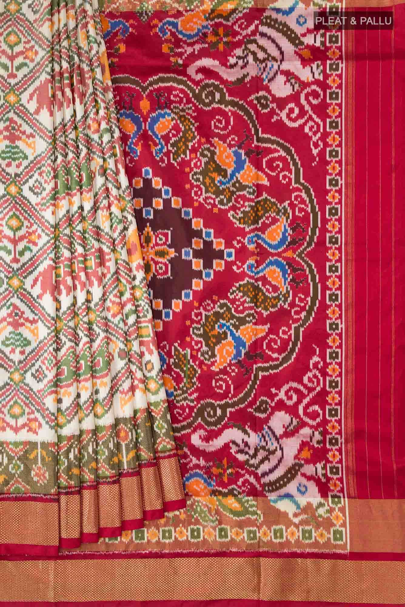 Cream Pochampally Silk Saree