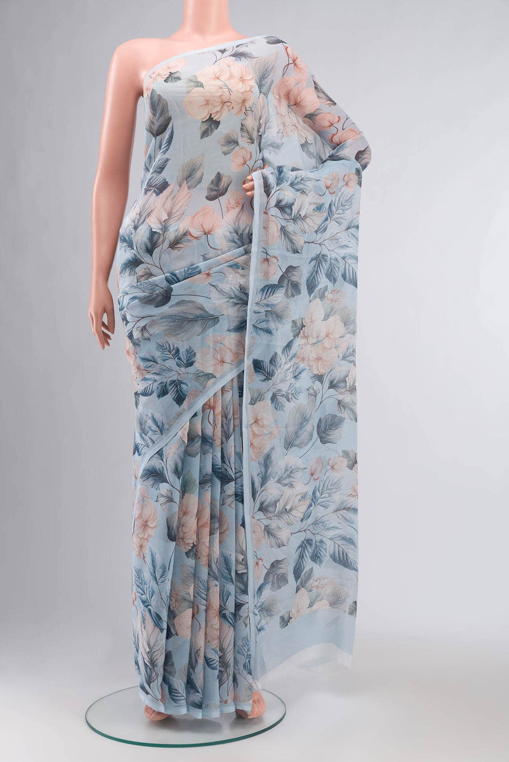 Blue Mysore Chiffon Saree