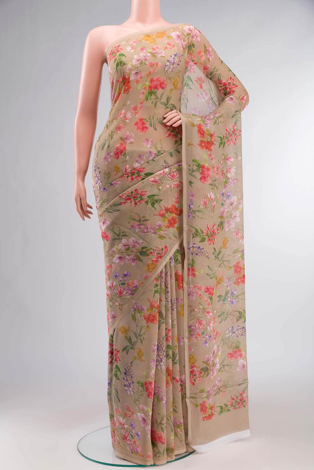 Beige Mysore Chiffon Saree