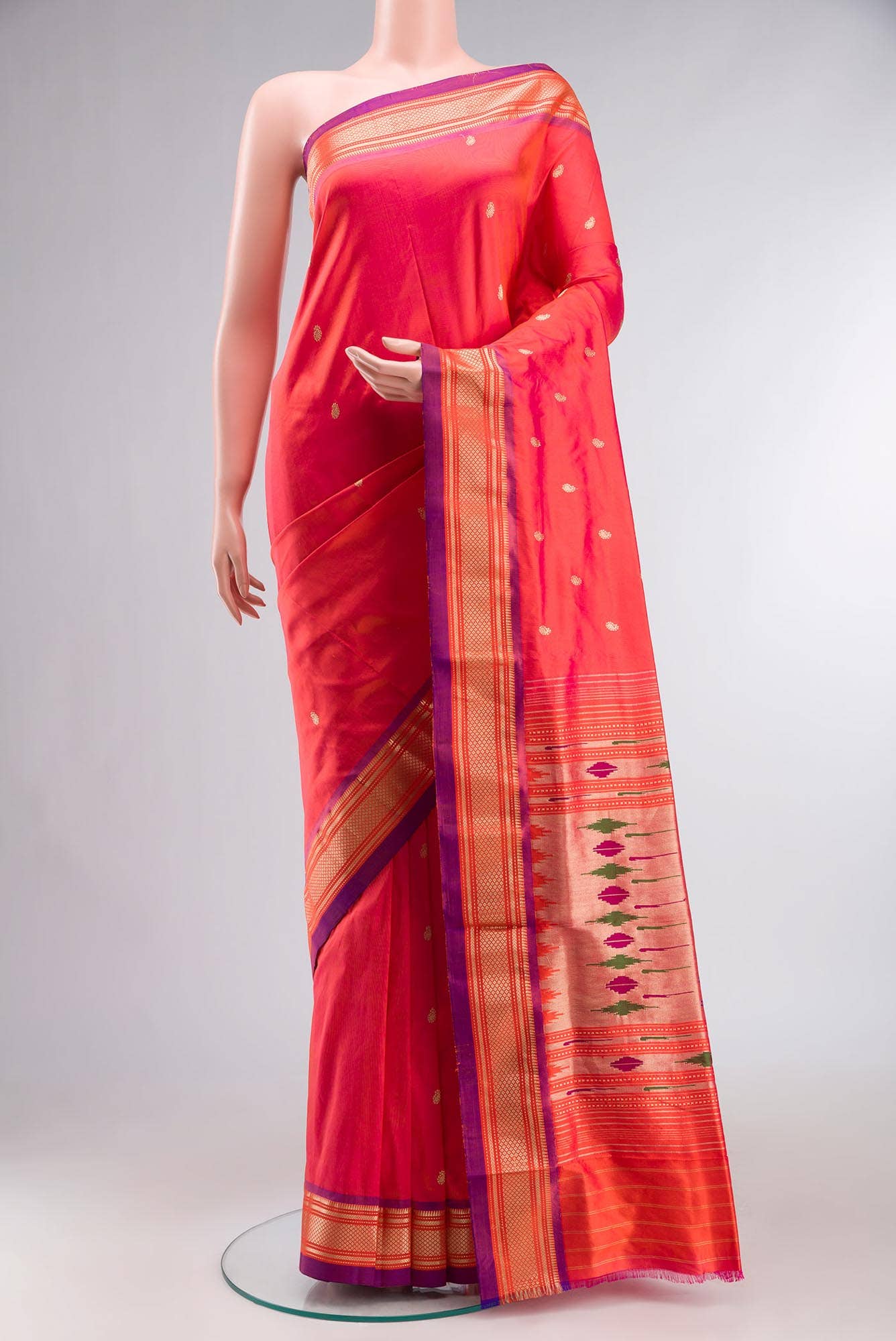 Orange with Pink Dual Tone Paithani Silk Saree