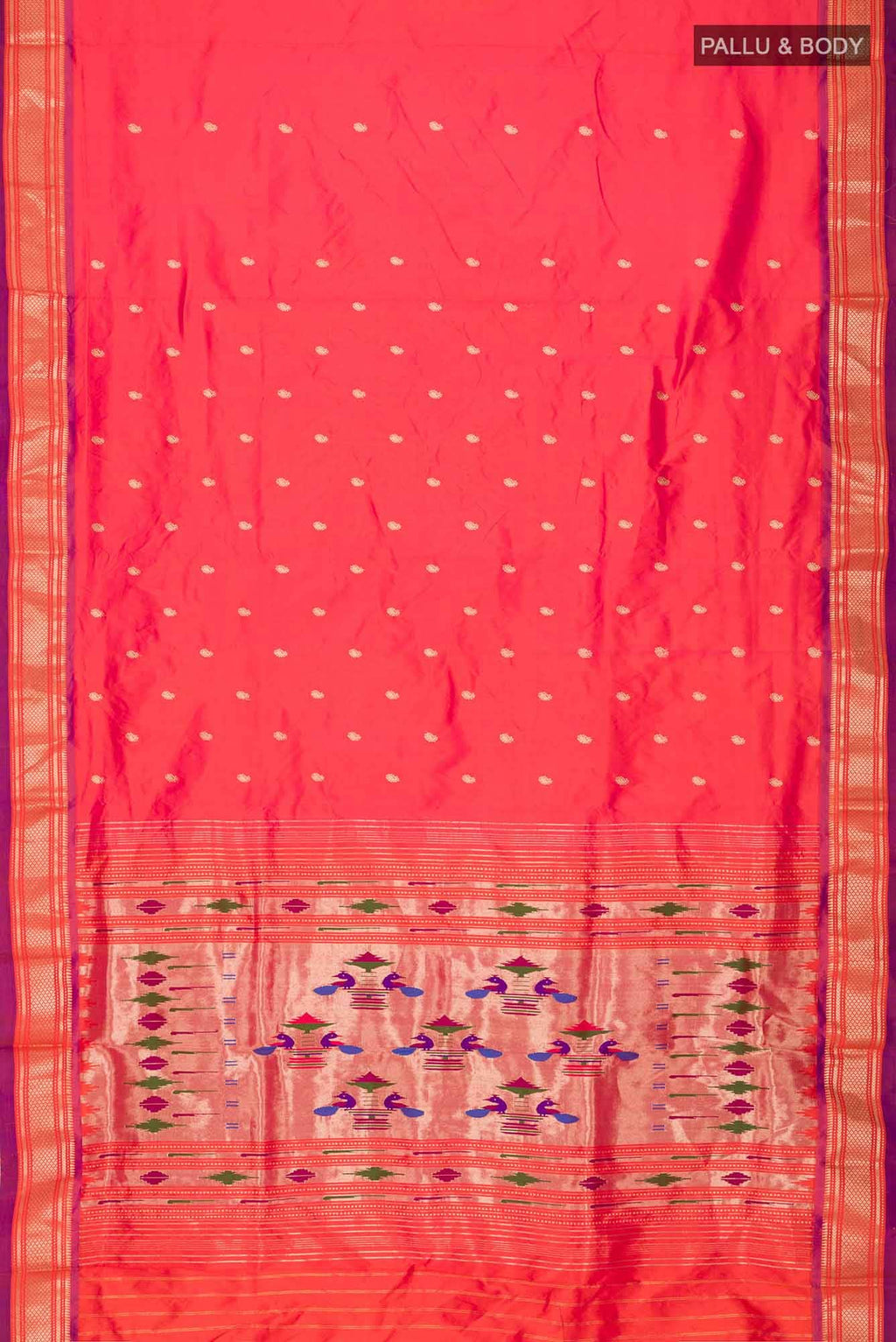 Orange with Pink Dual Tone Paithani Silk Saree