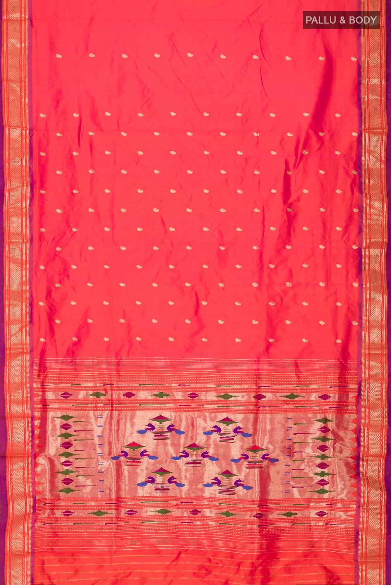 Orange with Pink Dual Tone Paithani Silk Saree