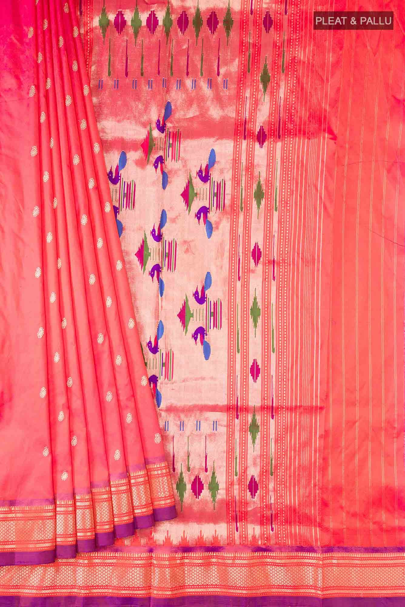 Orange with Pink Dual Tone Paithani Silk Saree