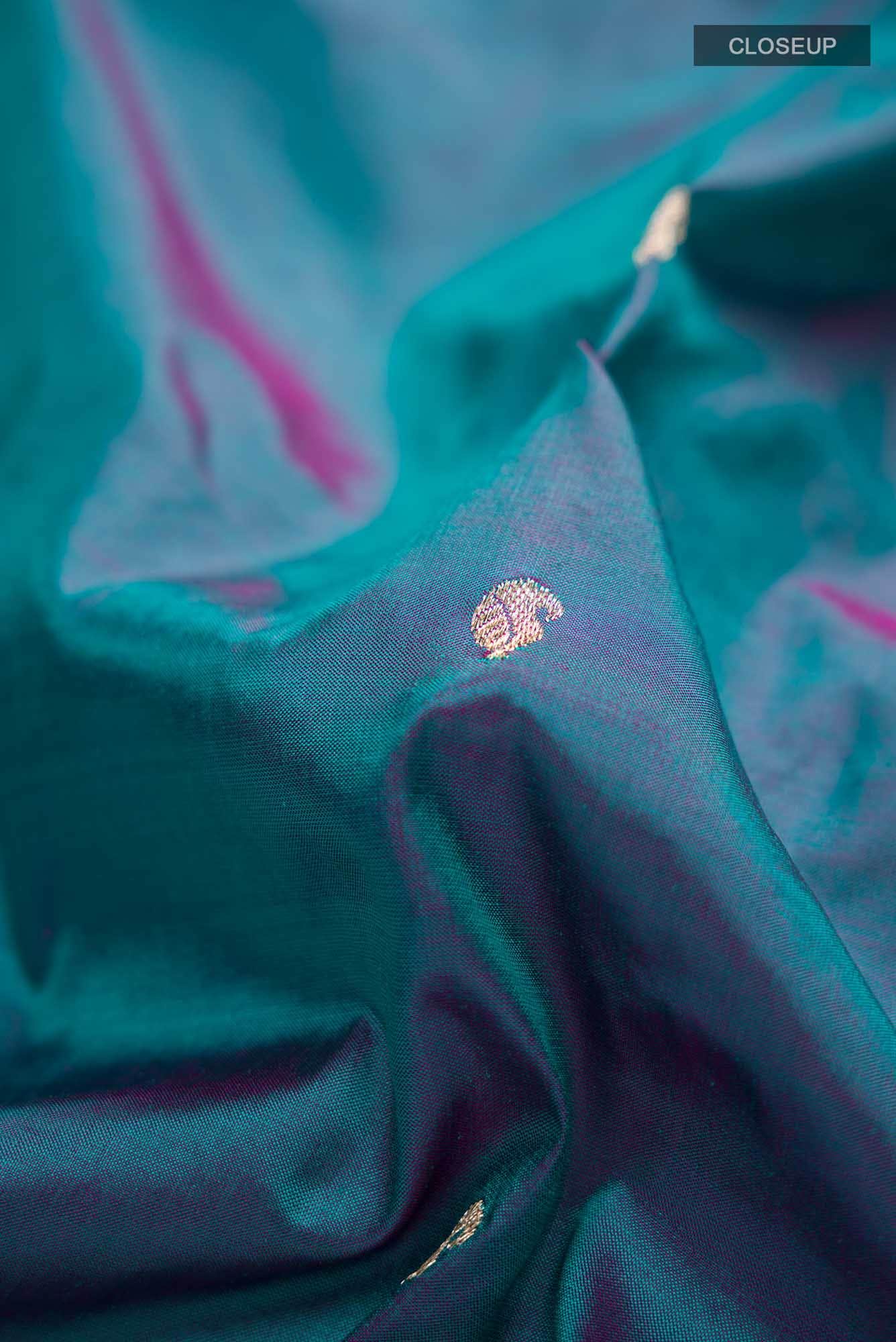 Green with pink Dual Tone Banarasi Katan Silk Saree