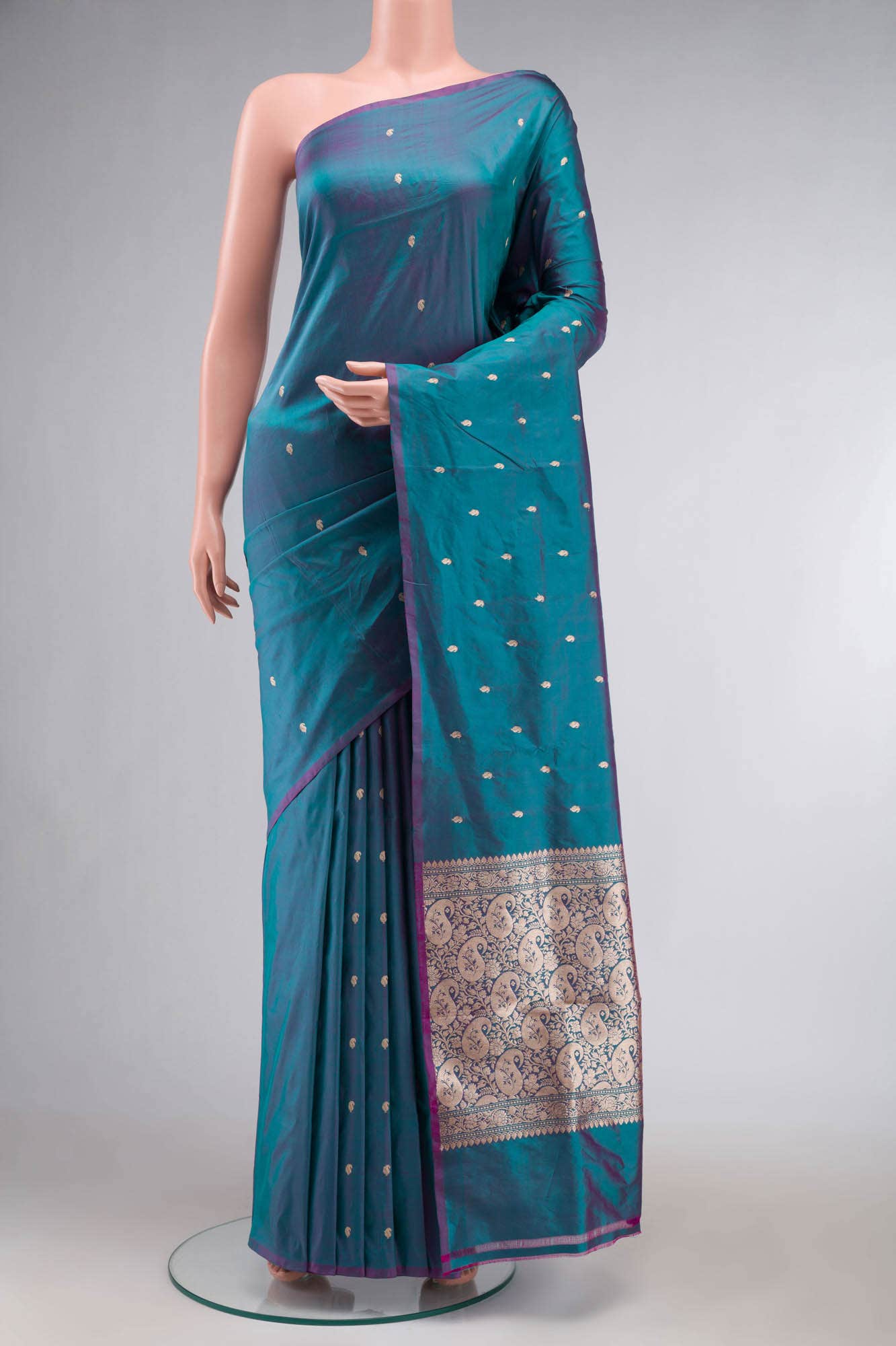 Green with pink Dual Tone Banarasi Katan Silk Saree