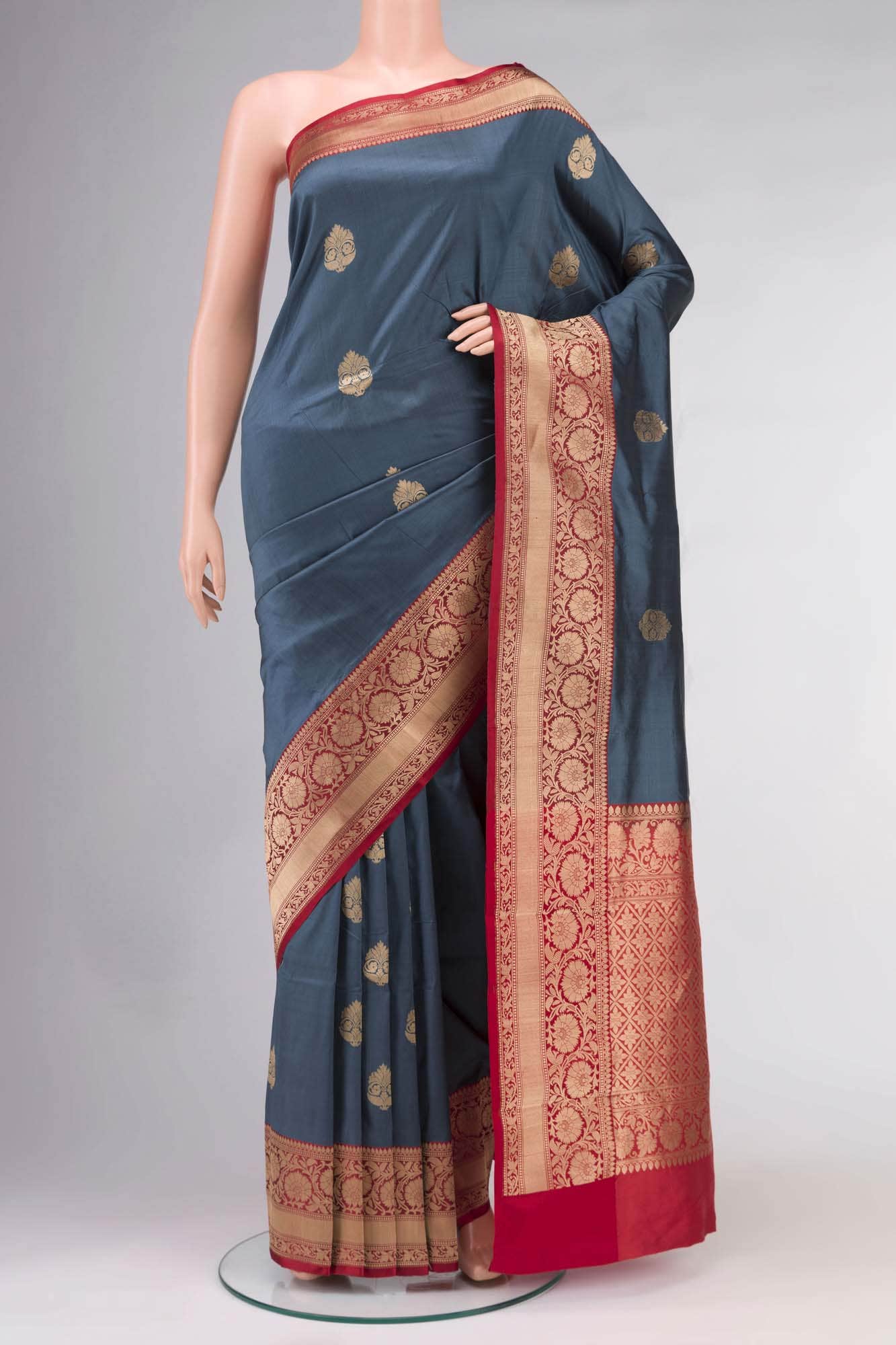 Grey Banarasi Katan Silk Saree