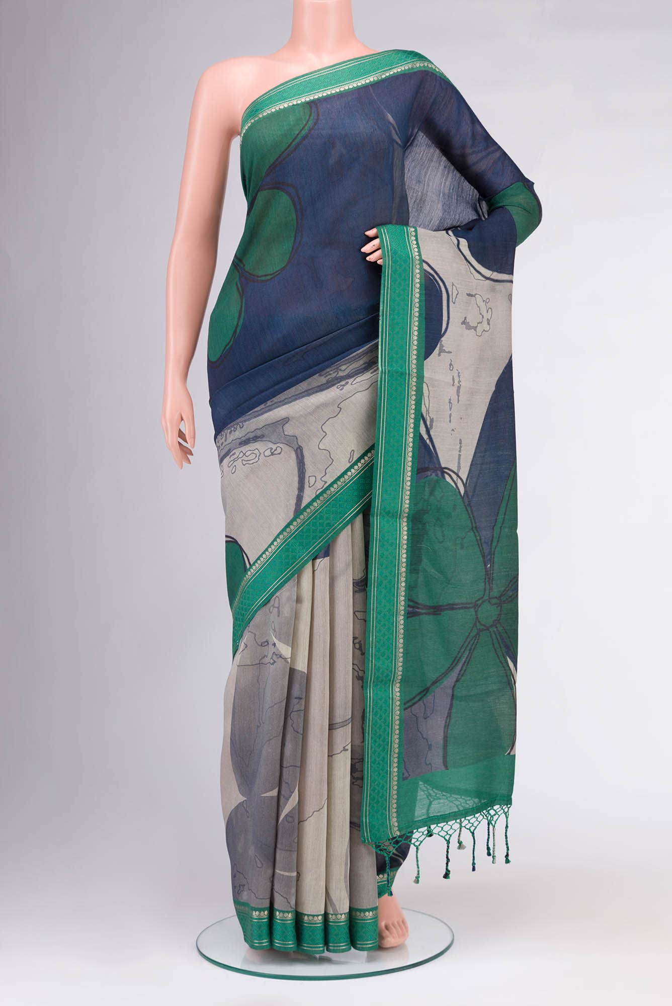 Navy Blue Bhagalpuri Tussar Silk Saree