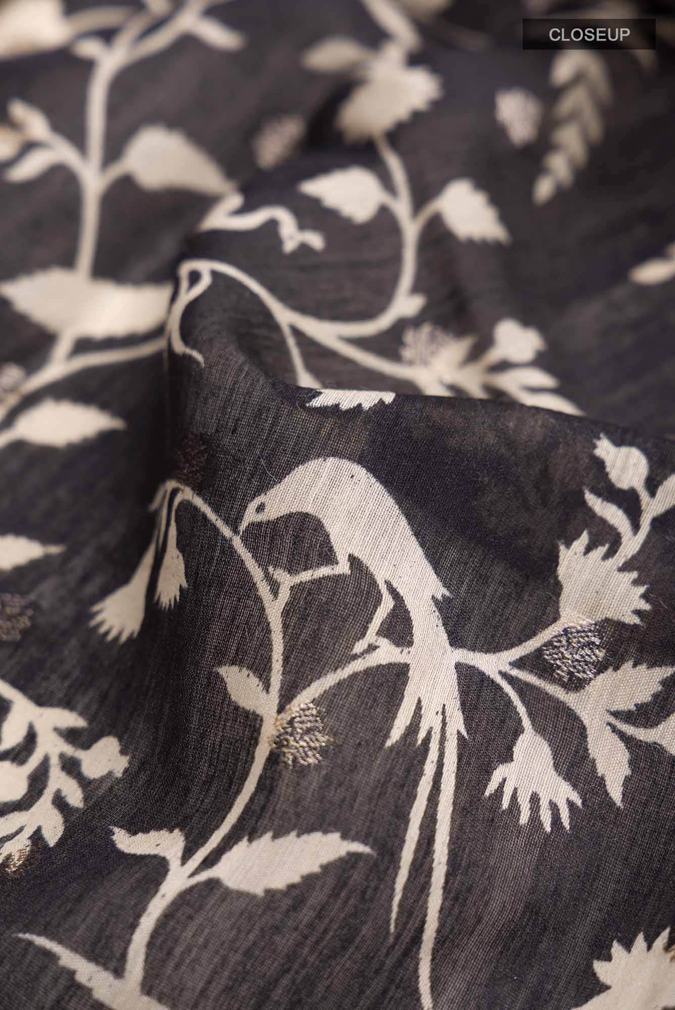 Black Bhagalpuri Tussar Silk Saree