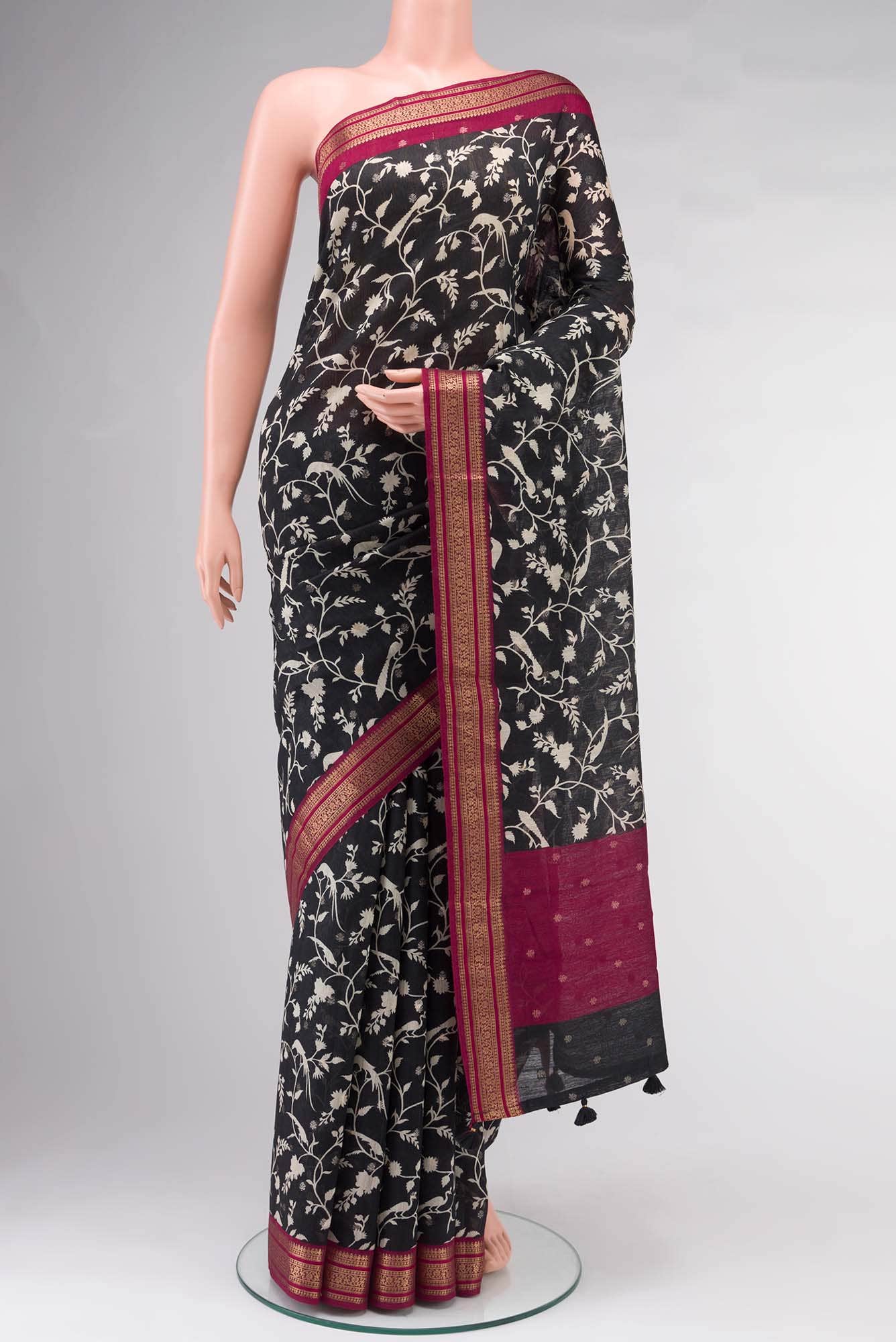 Black Bhagalpuri Tussar Silk Saree