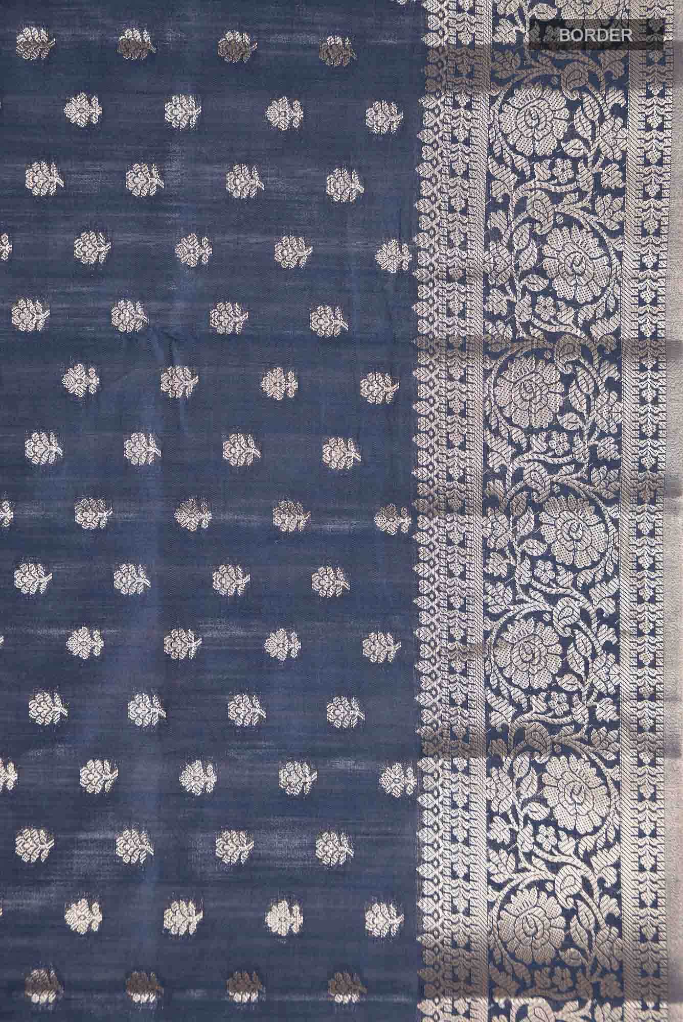 Blue Grey Banarasi Raw Silk Saree