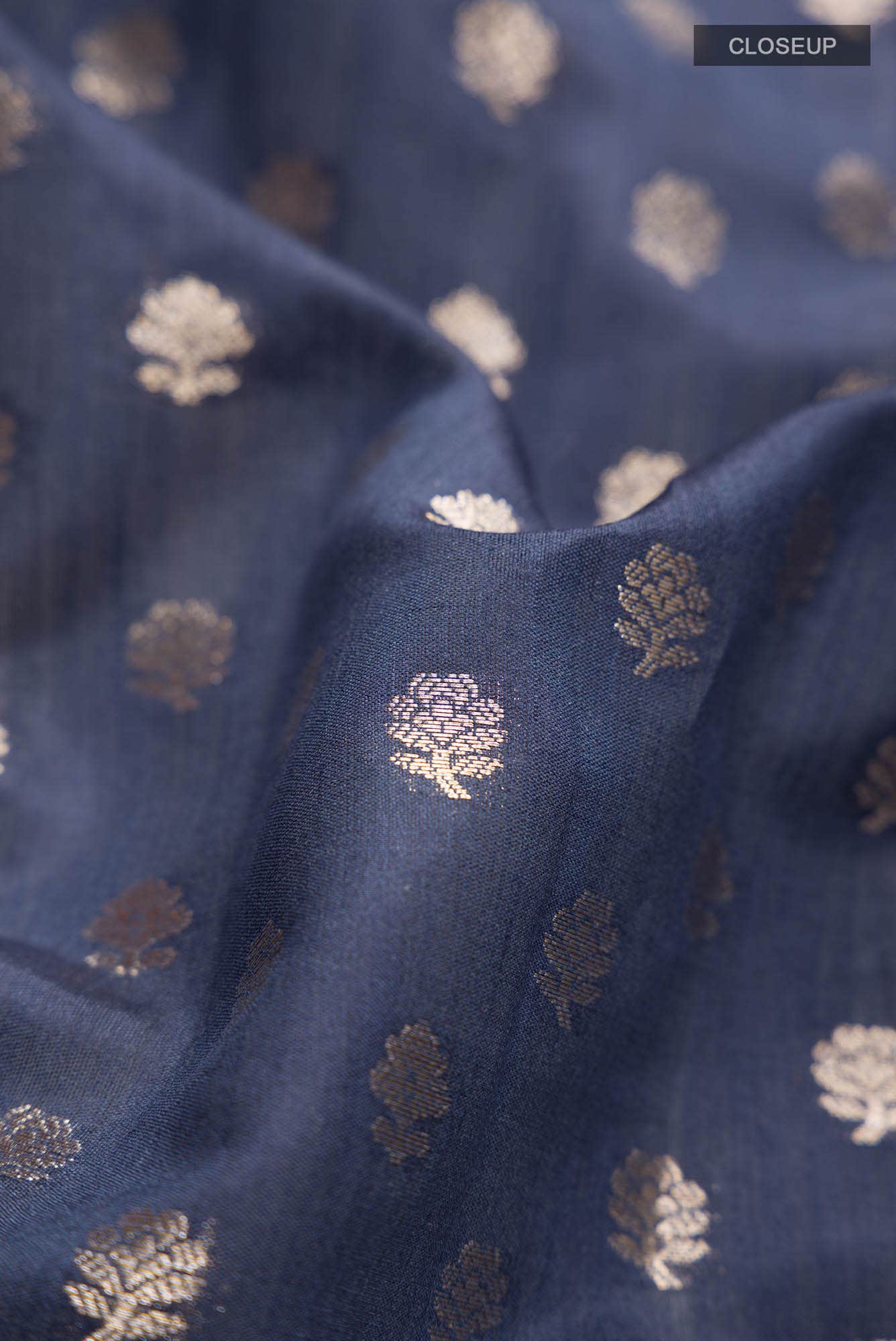 Blue Grey Banarasi Raw Silk Saree