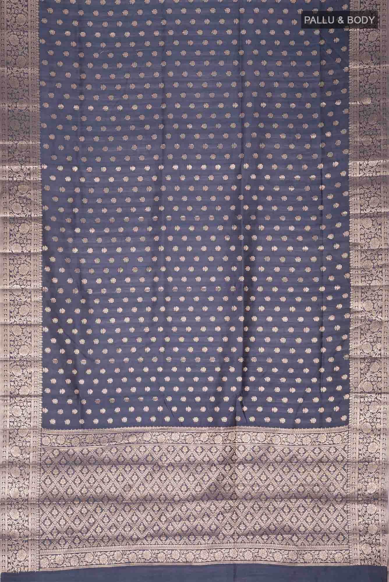 Blue Grey Banarasi Raw Silk Saree
