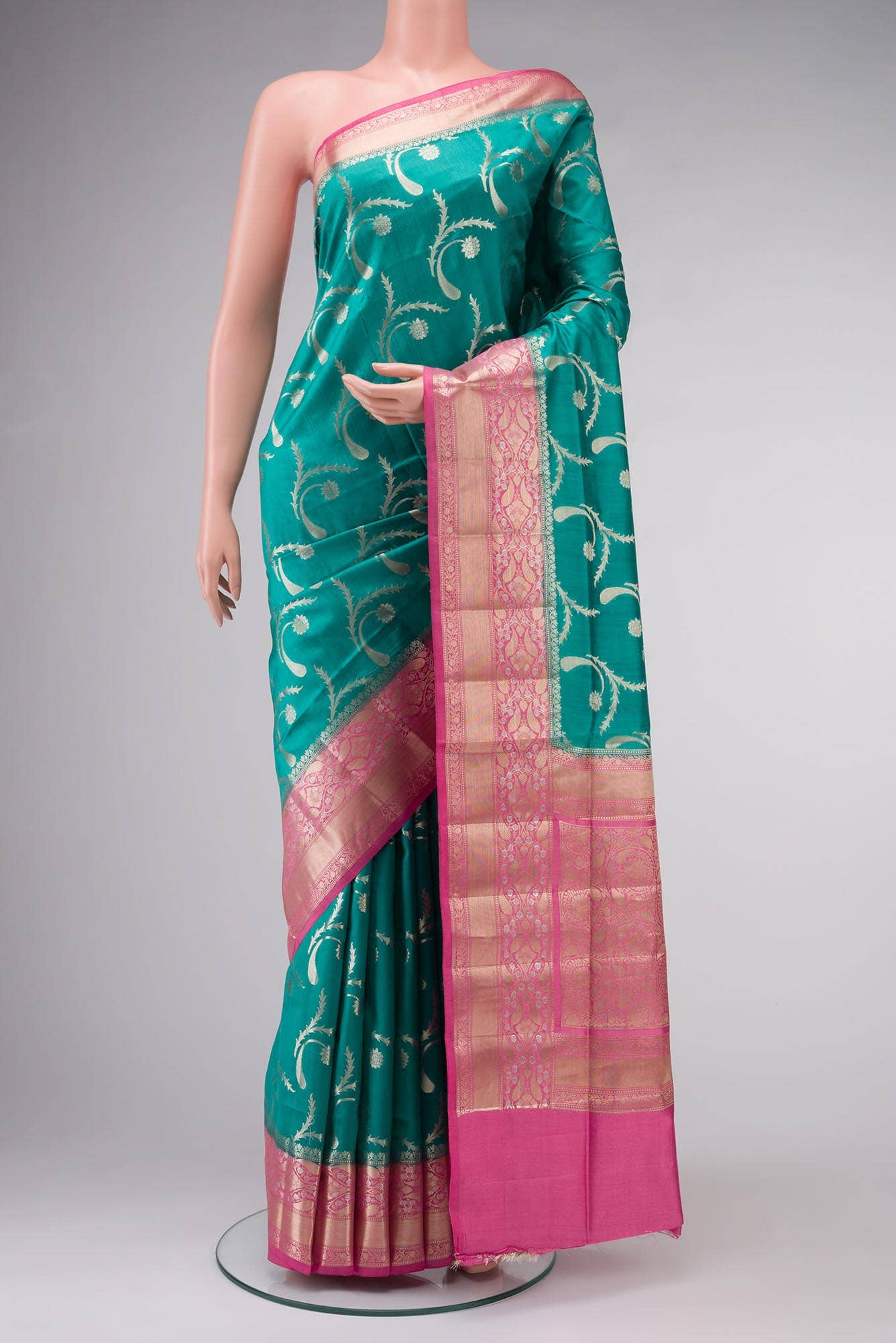 Green Banarasi Raw Silk Saree