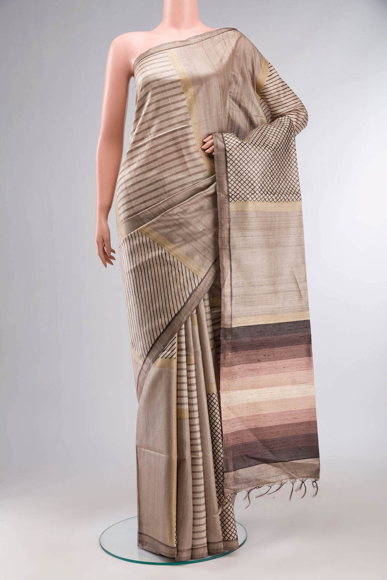 Beige Bhagalpuri Tussar Silk Saree