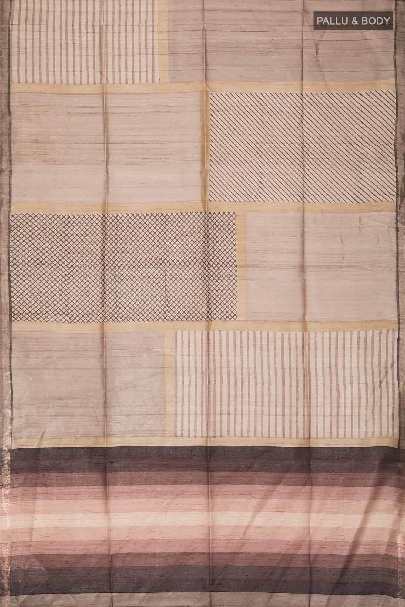 Beige Bhagalpuri Tussar Silk Saree