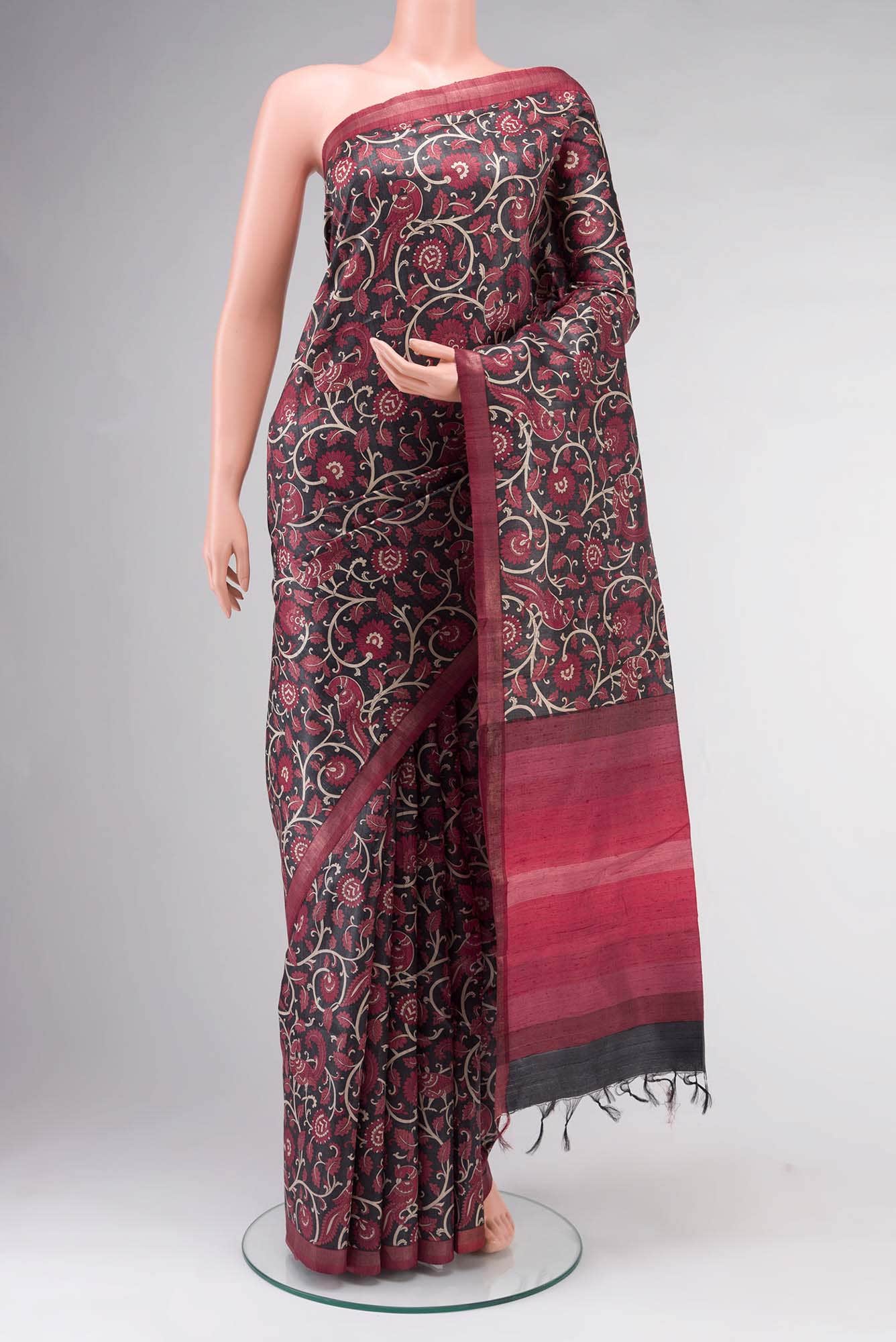 Black Bhagalpuri Tussar Silk Saree