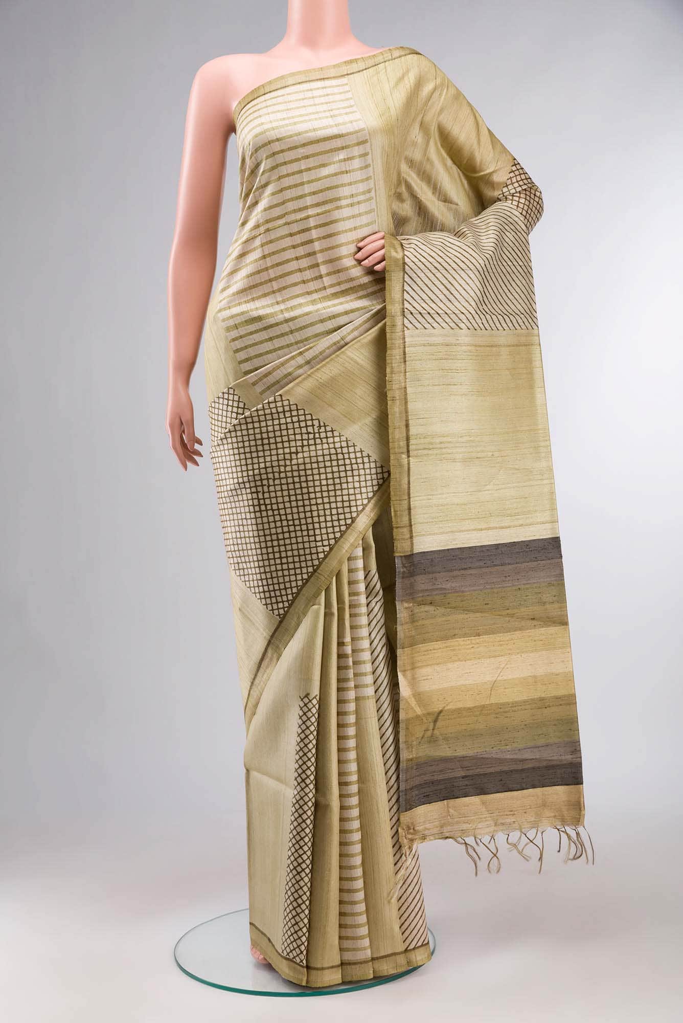Green Bhagalpuri Tussar Silk Saree