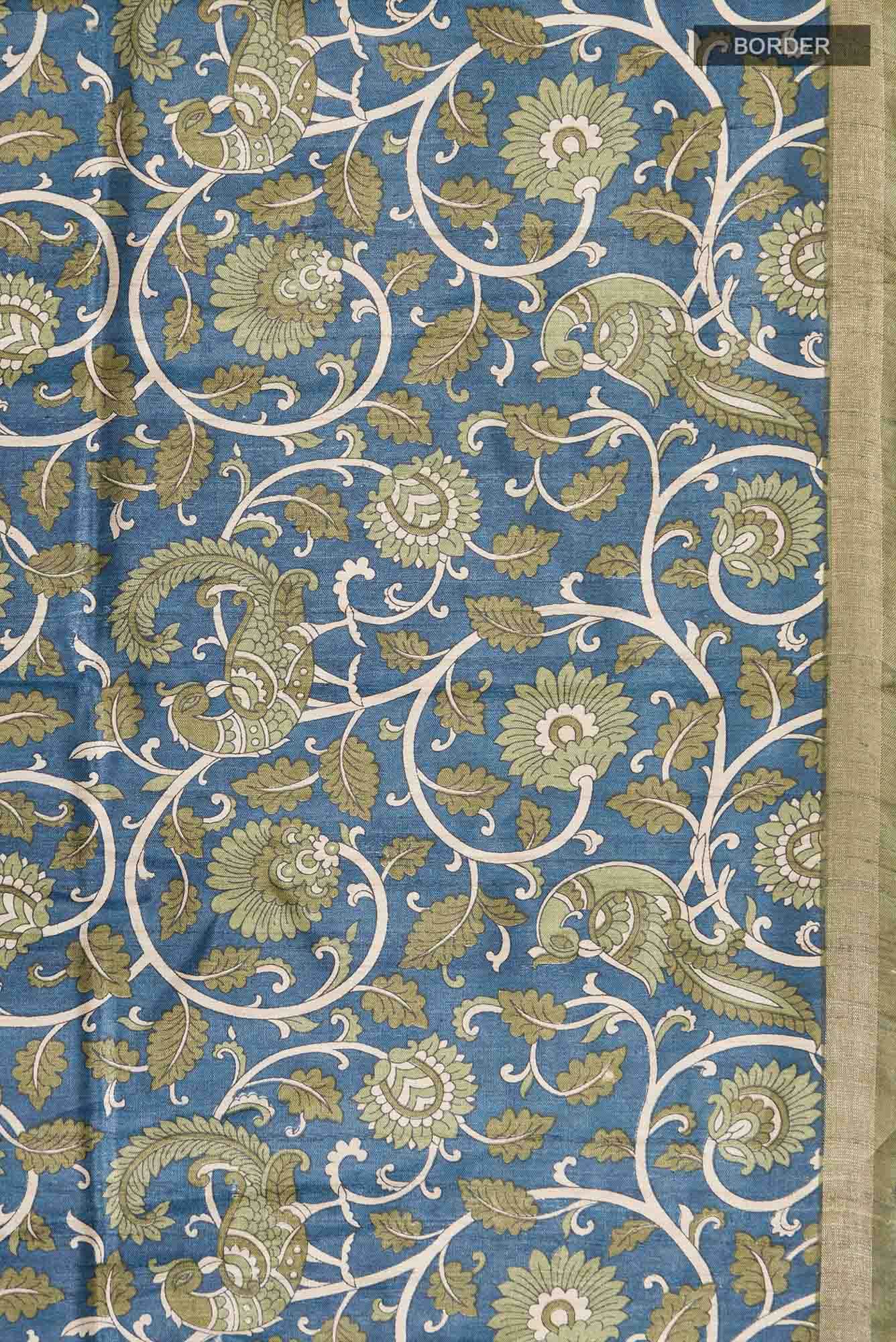 Blue Bhagalpuri Tussar Silk Saree