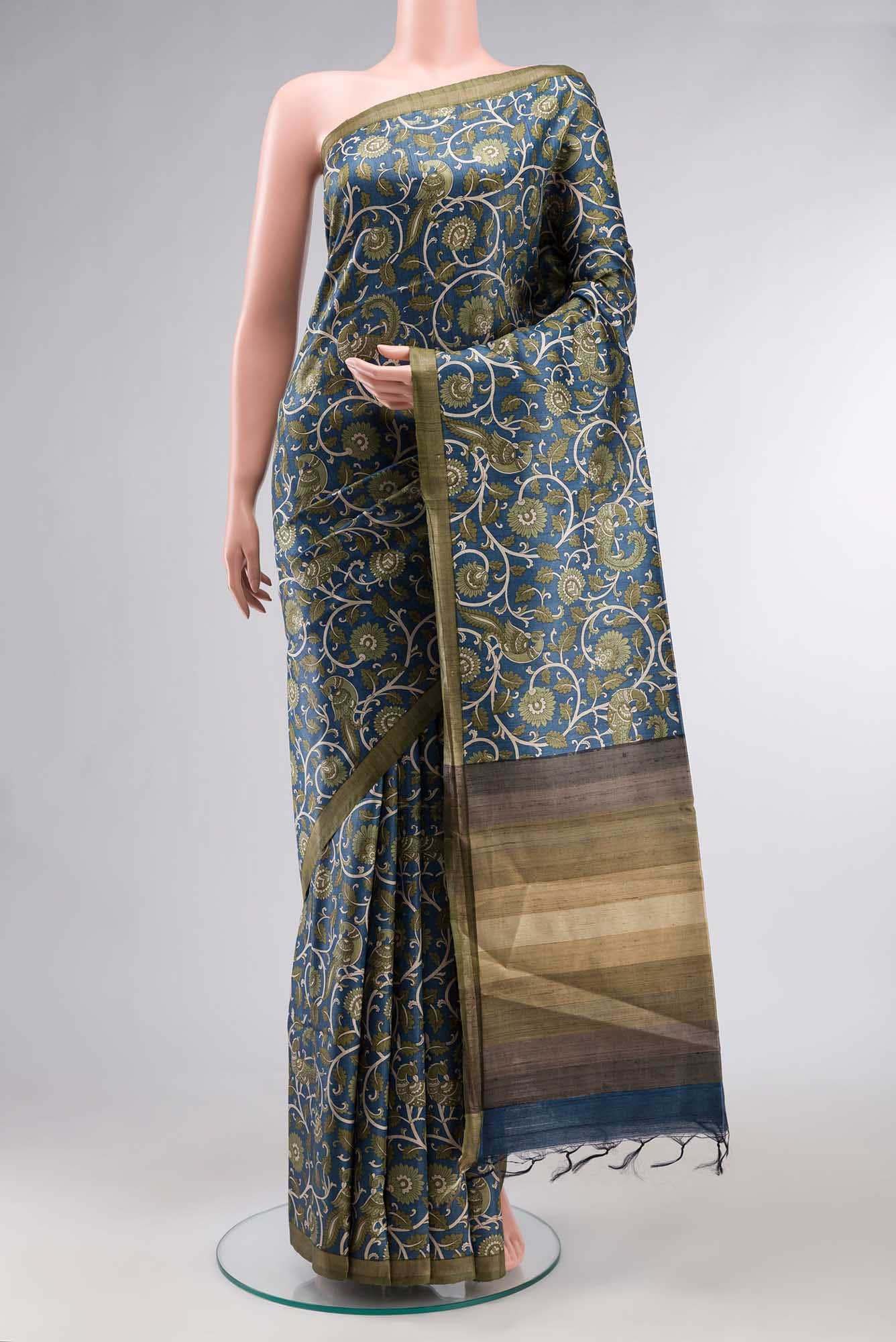 Blue Bhagalpuri Tussar Silk Saree