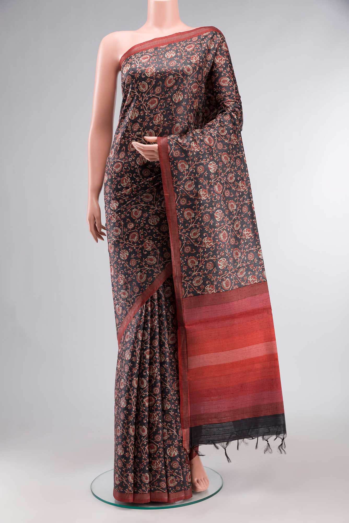 Black Bhagalpuri Tussar Silk Saree