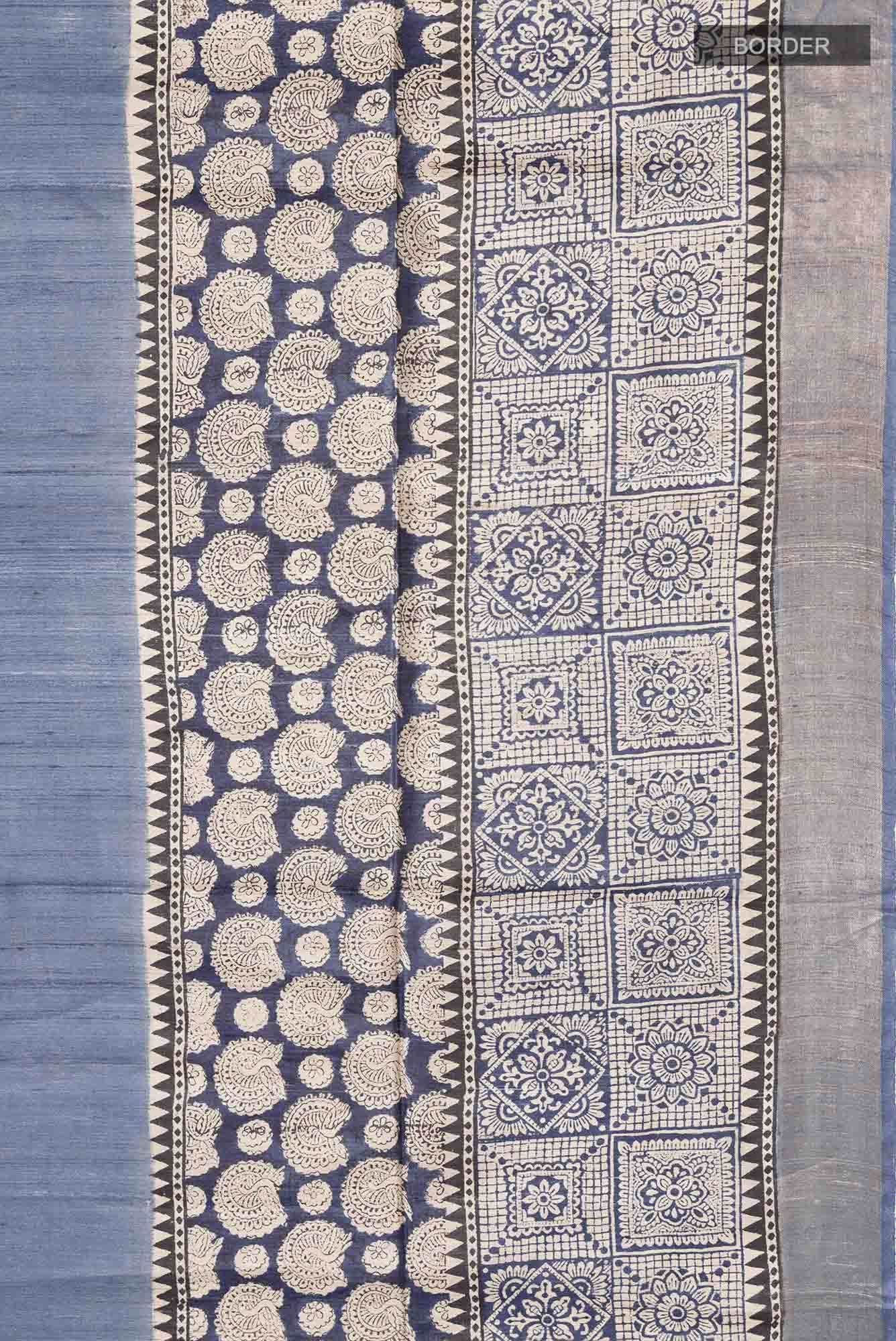 Blue Bhagalpuri Tussar Silk Saree