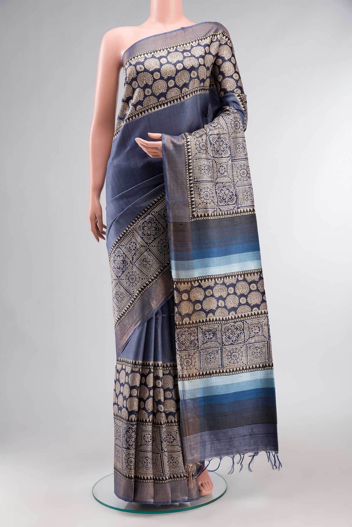 Blue Bhagalpuri Tussar Silk Saree