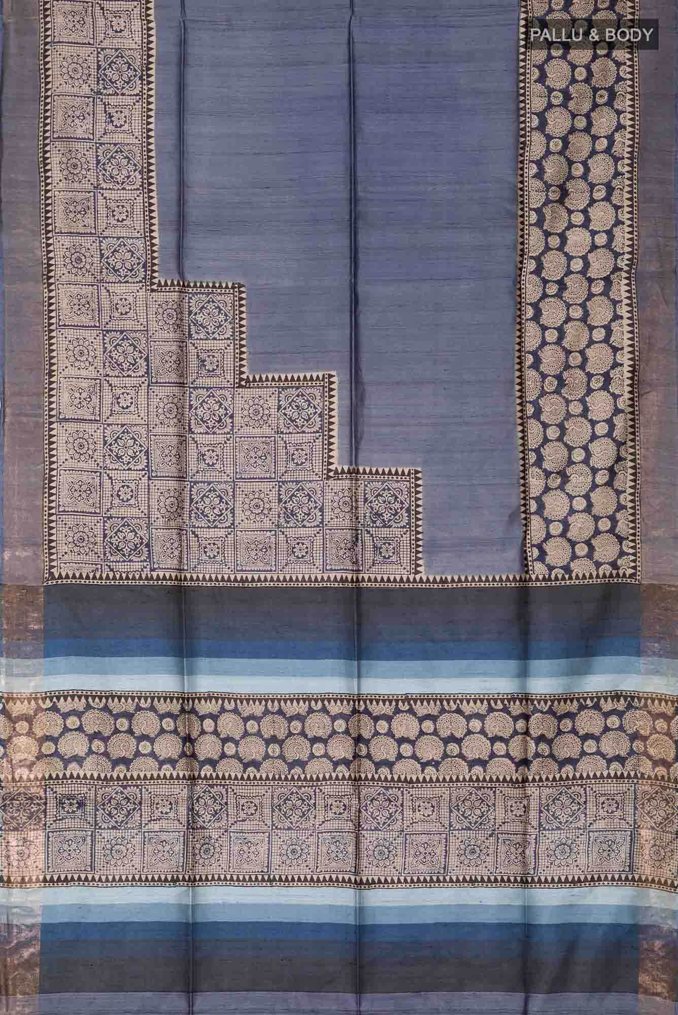 Blue Bhagalpuri Tussar Silk Saree