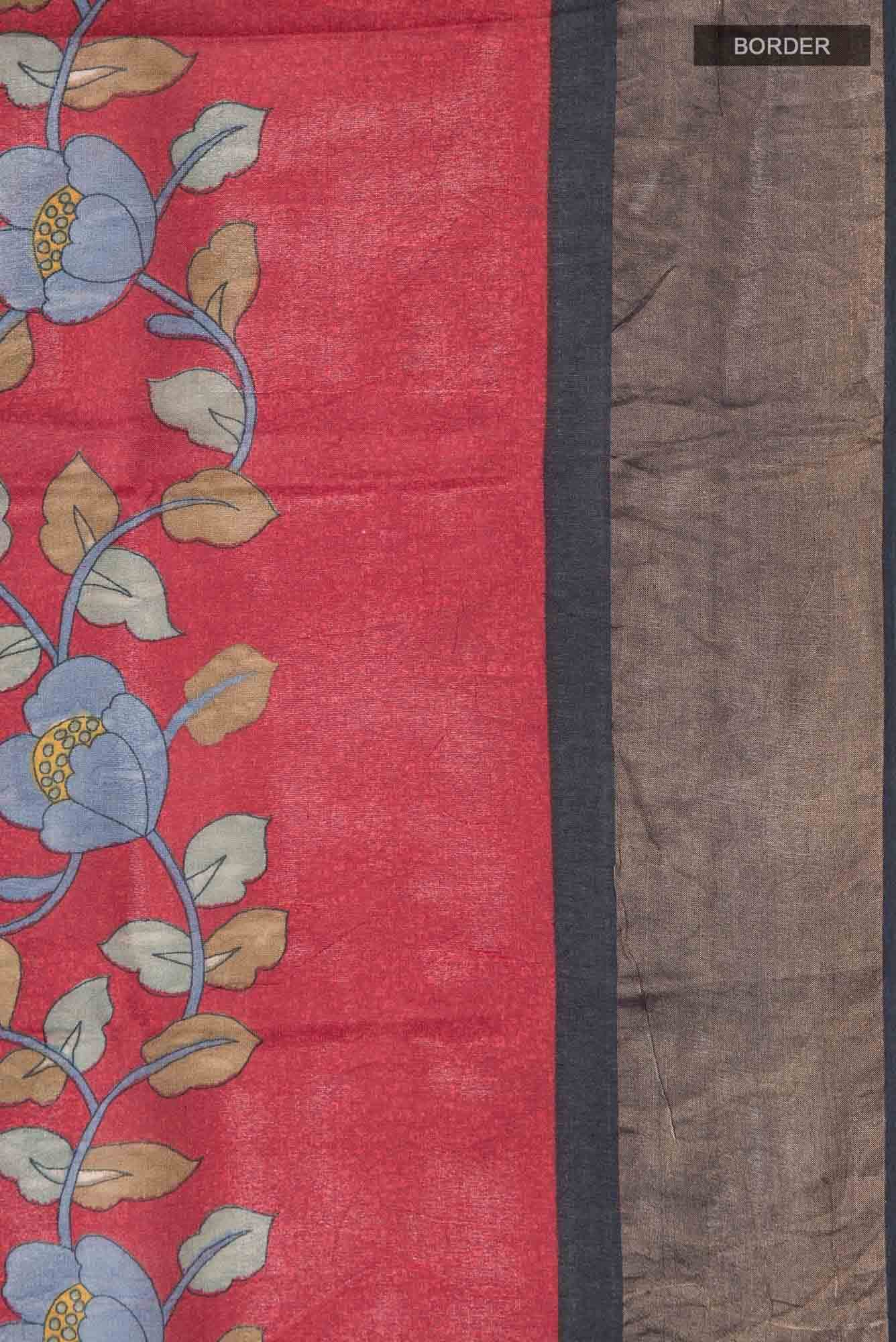 Red Bhagalpuri Tussar Silk Saree